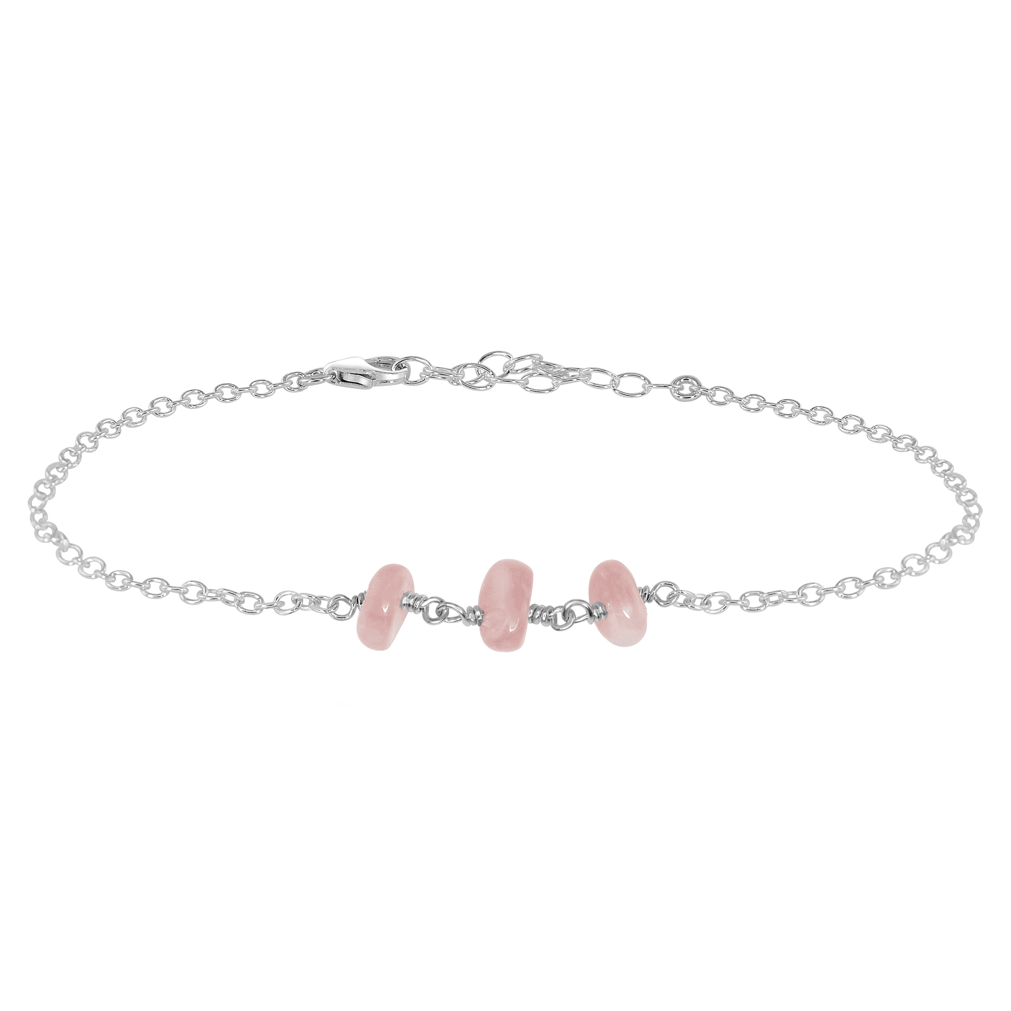 Rose Quartz Beaded Chain Anklet - Rose Quartz Beaded Chain Anklet - Sterling Silver - Luna Tide Handmade Crystal Jewellery