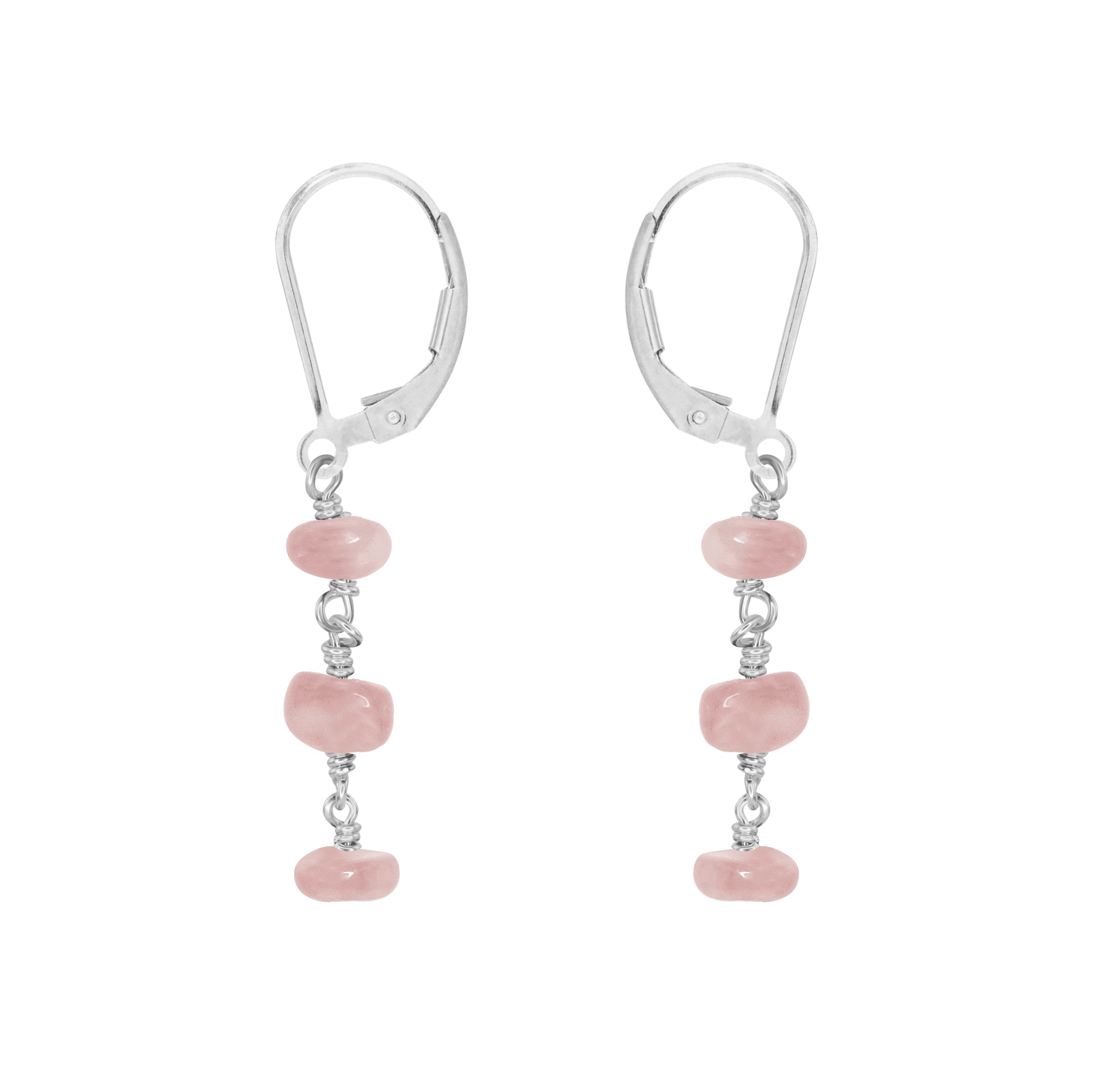 Rose Quartz Crystal Beaded Chain Dangle Leverback Earrings - Rose Quartz Crystal Beaded Chain Dangle Leverback Earrings - Sterling Silver - Luna Tide Handmade Crystal Jewellery
