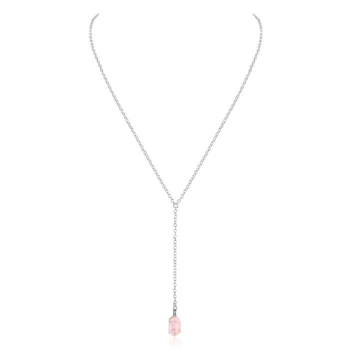 Rose Quartz Double Terminated Mini Crystal Point Lariat Necklace - Rose Quartz Double Terminated Mini Crystal Point Lariat Necklace - Sterling Silver - Luna Tide Handmade Crystal Jewellery