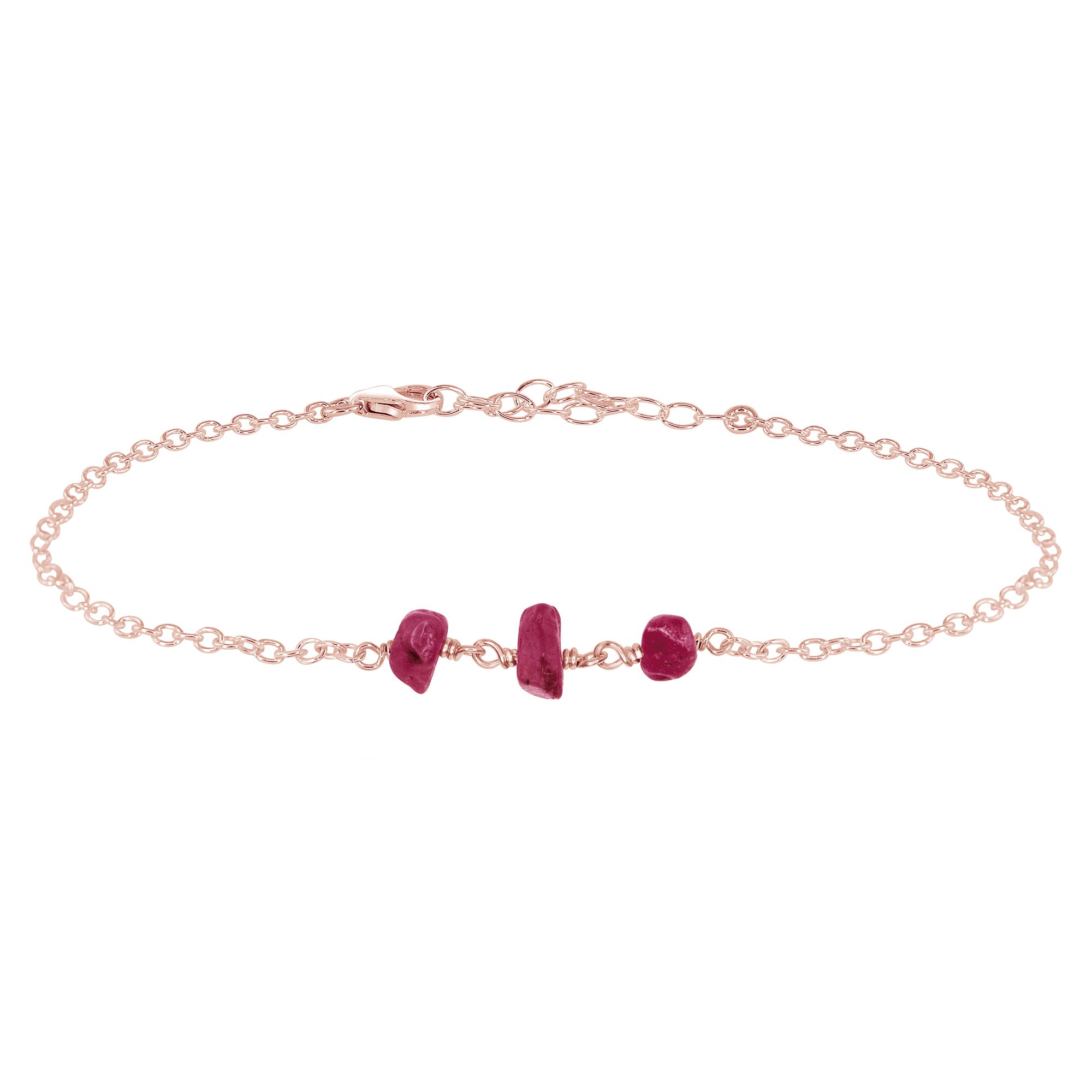 Ruby Beaded Chain Anklet - Ruby Beaded Chain Anklet - 14k Rose Gold Fill - Luna Tide Handmade Crystal Jewellery