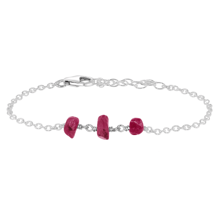 Ruby Beaded Chain Bracelet - Ruby Beaded Chain Bracelet - Sterling Silver - Luna Tide Handmade Crystal Jewellery