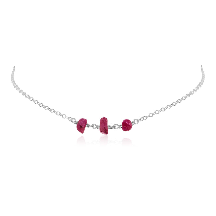 Ruby Beaded Chain Choker Necklace - Ruby Beaded Chain Choker Necklace - Sterling Silver - Luna Tide Handmade Crystal Jewellery