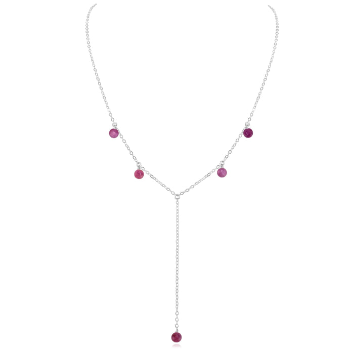 Ruby Boho Lariat Necklace - Ruby Boho Lariat Necklace - Sterling Silver - Luna Tide Handmade Crystal Jewellery