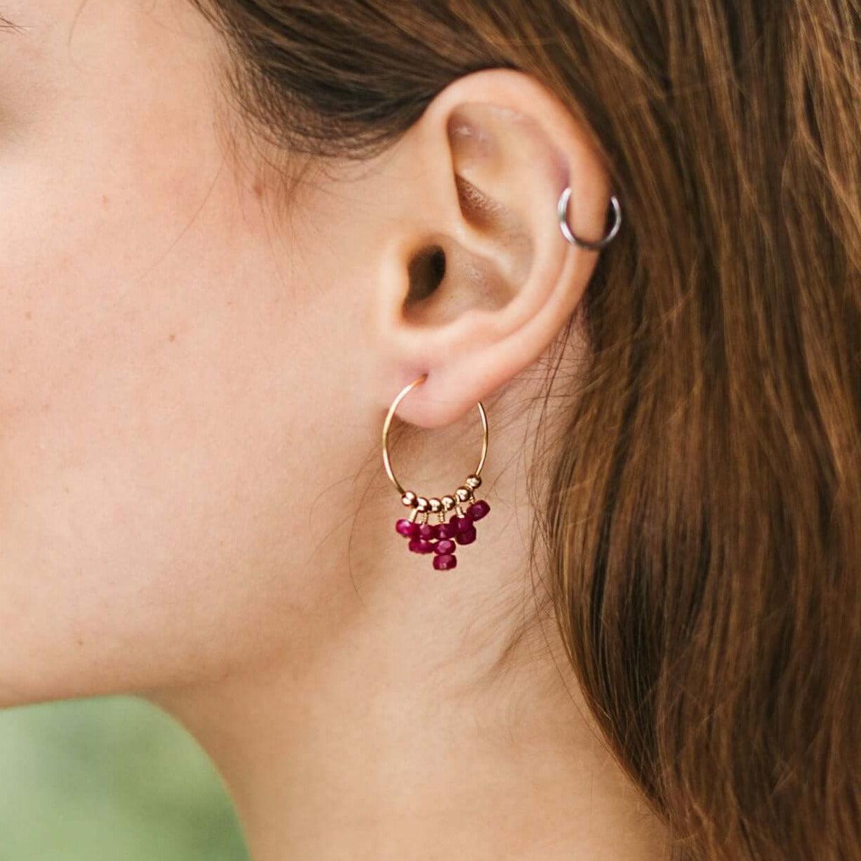 Ruby Statement Hoop Earrings - Ruby Statement Hoop Earrings - 14k Gold Fill - Luna Tide Handmade Crystal Jewellery
