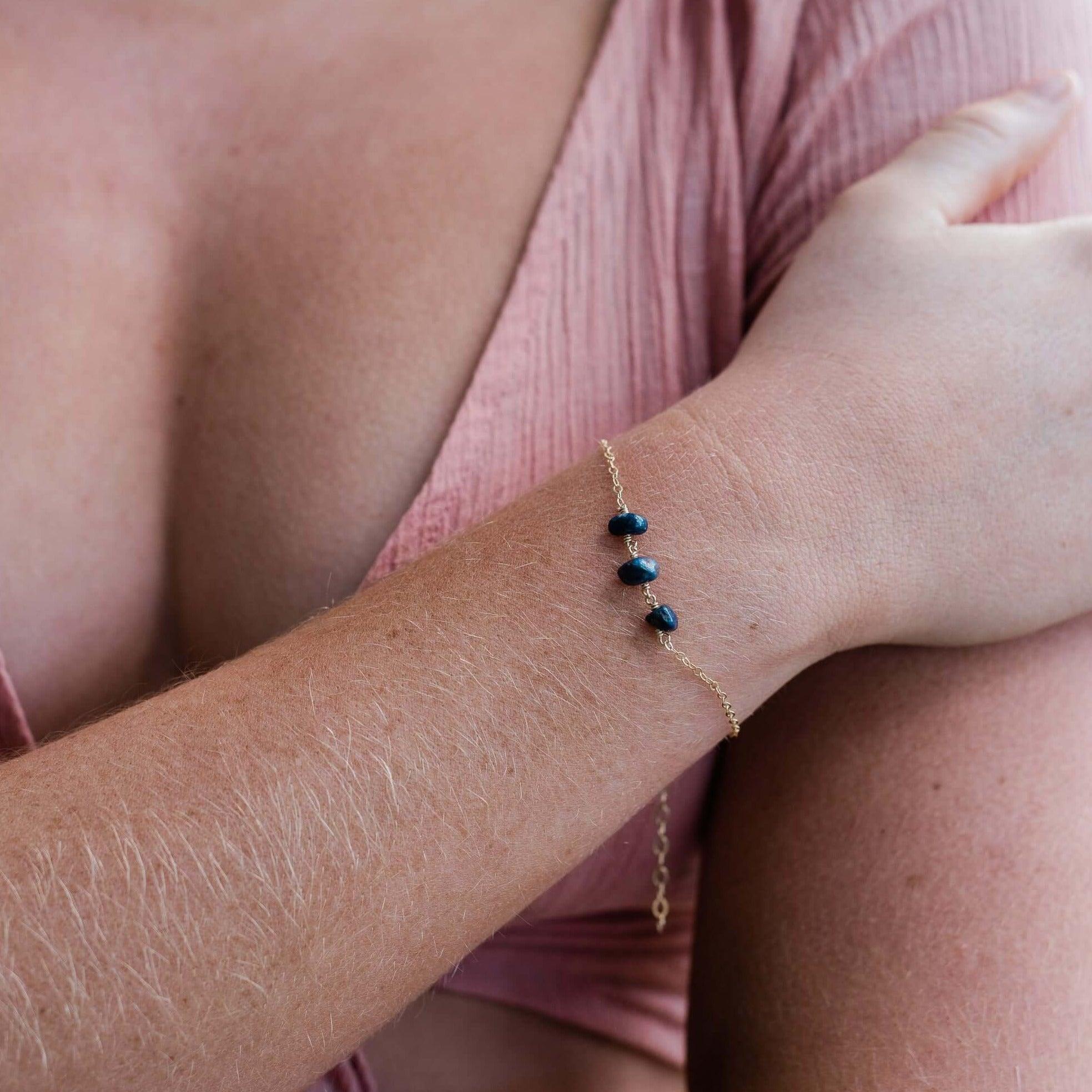 Sapphire Beaded Chain Bracelet - Sapphire Beaded Chain Bracelet - 14k Gold Fill - Luna Tide Handmade Crystal Jewellery