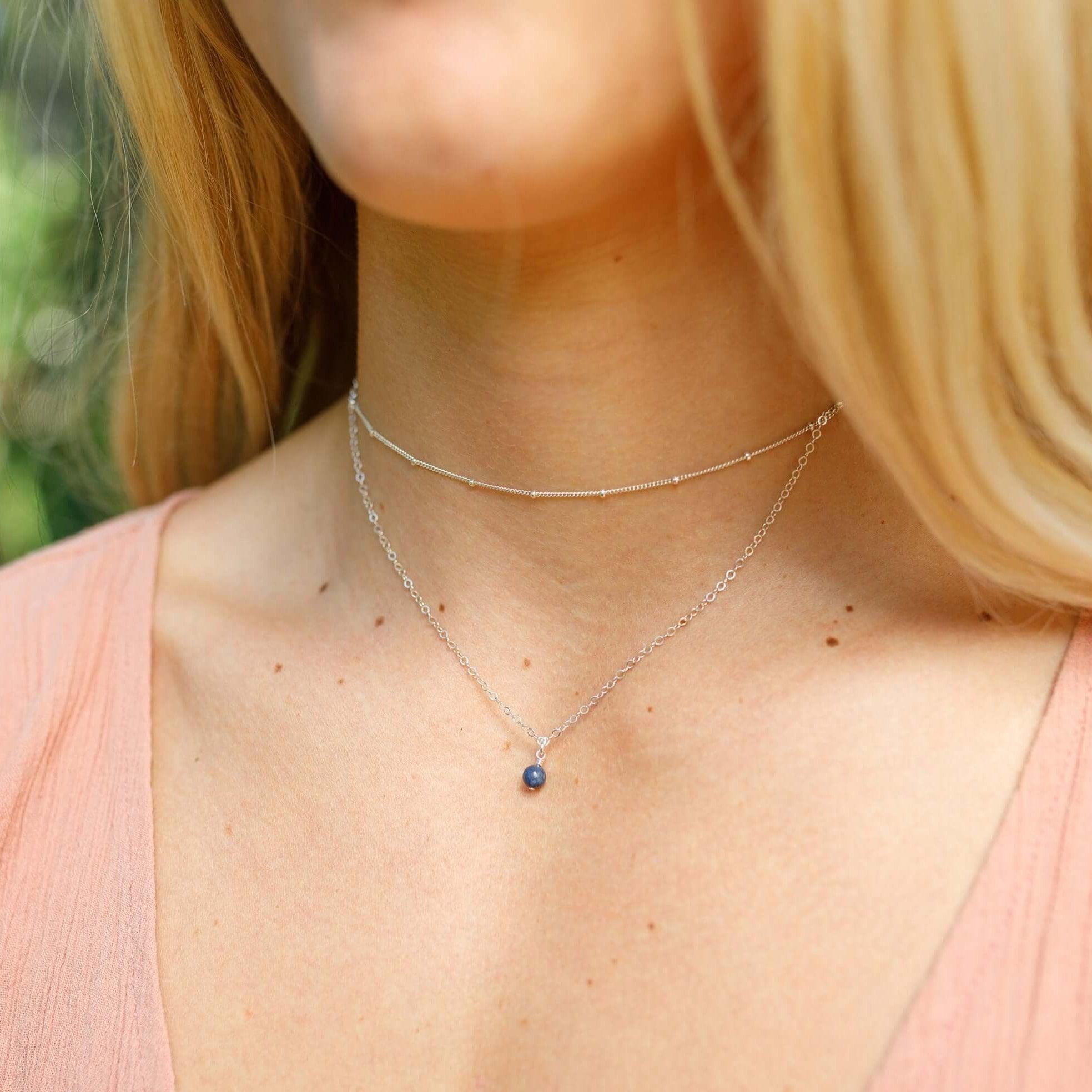 Sapphire Gemstone Chain Layered Choker Necklace - Sapphire Gemstone Chain Layered Choker Necklace - Sterling Silver - Luna Tide Handmade Crystal Jewellery