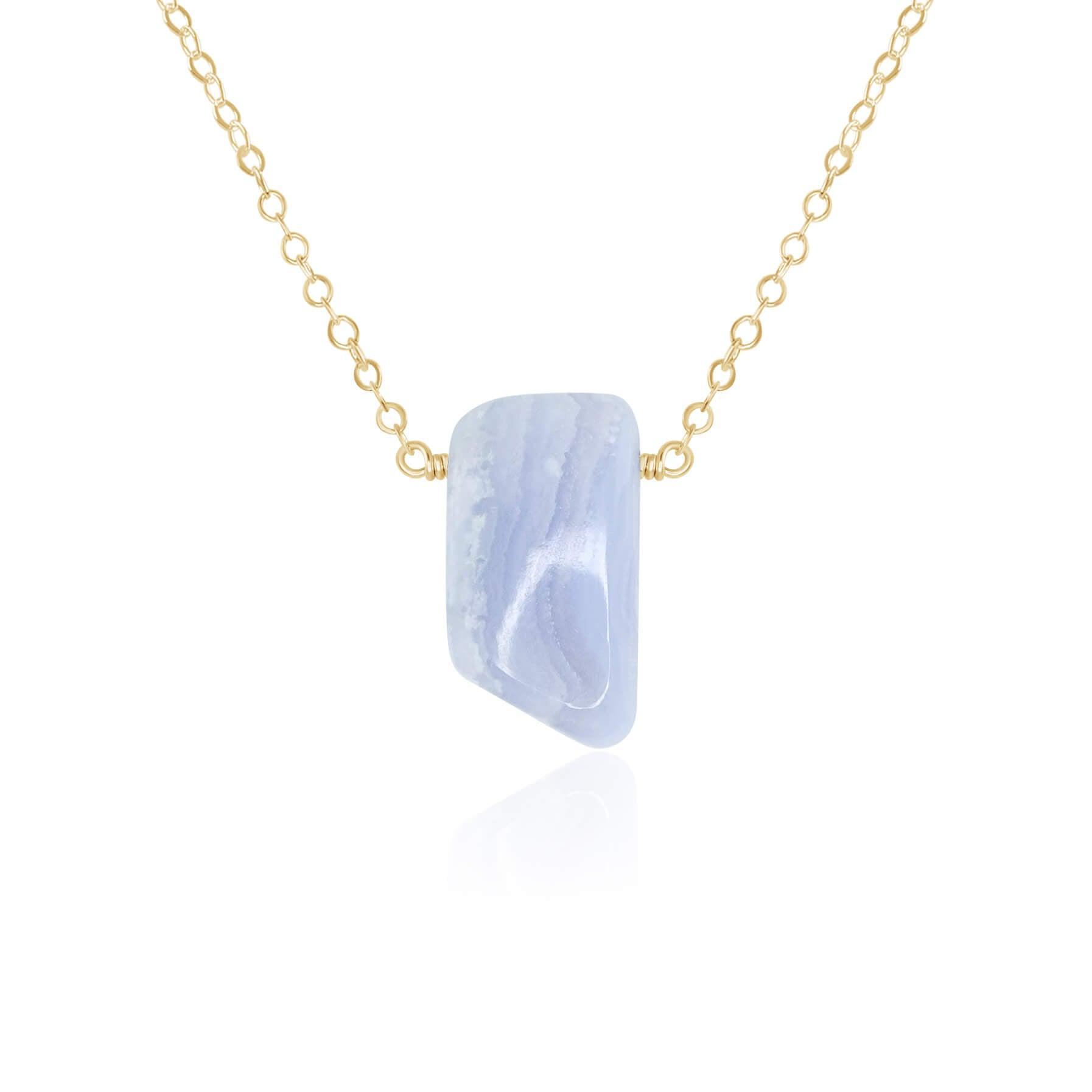 Small Smooth Blue Lace Agate Slab Necklace - Small Smooth Blue Lace Agate Slab Necklace - 14k Gold Fill - Luna Tide Handmade Crystal Jewellery
