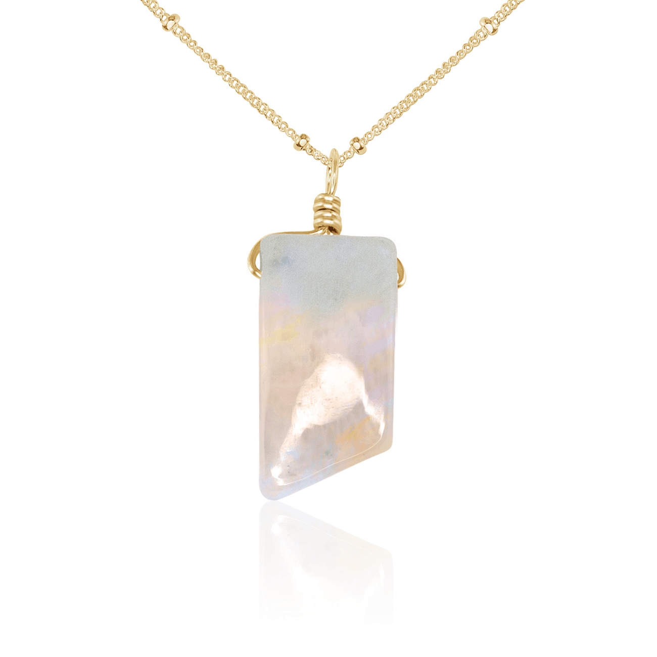 Small Smooth Rainbow Moonstone Gentle Point Crystal Pendant Necklace - Small Smooth Rainbow Moonstone Gentle Point Crystal Pendant Necklace - 14k Gold Fill / Satellite - Luna Tide Handmade Crystal Jewellery