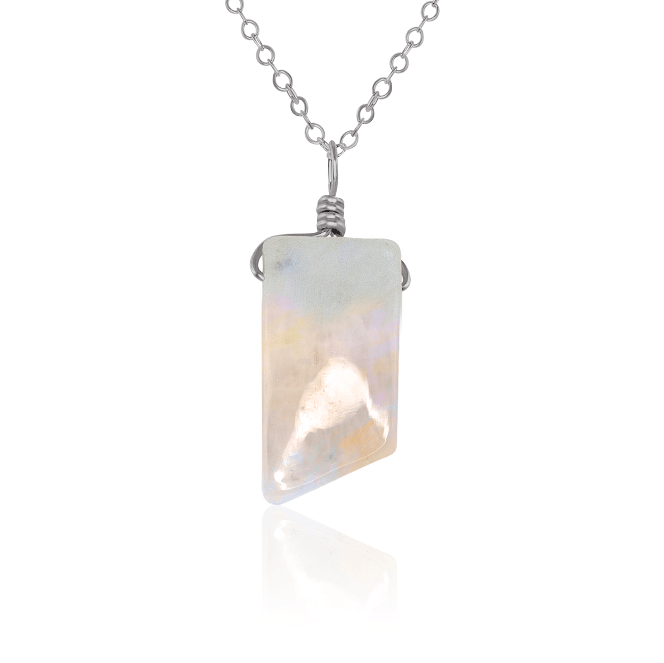 Small Smooth Rainbow Moonstone Gentle Point Crystal Pendant Necklace - Small Smooth Rainbow Moonstone Gentle Point Crystal Pendant Necklace - Stainless Steel / Cable - Luna Tide Handmade Crystal Jewellery