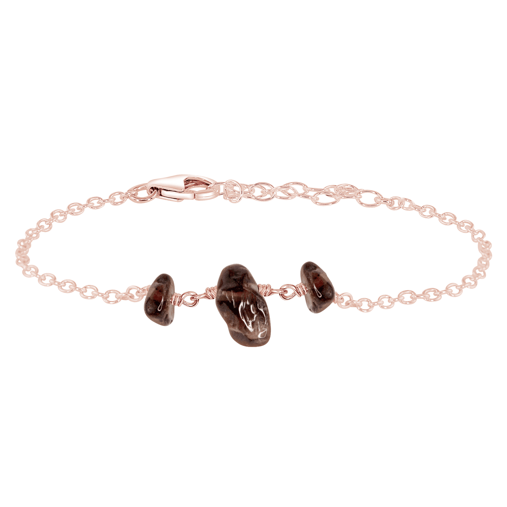 Smoky Quartz Beaded Chain Bracelet - Smoky Quartz Beaded Chain Bracelet - 14k Rose Gold Fill - Luna Tide Handmade Crystal Jewellery