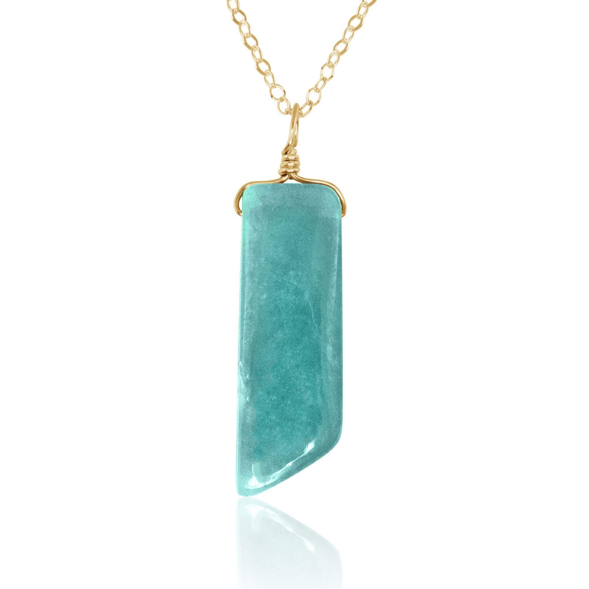 Smooth Green Amazonite Natural Point Crystal Necklace - Smooth Green Amazonite Natural Point Crystal Necklace - 14k Gold Fill / Cable - Luna Tide Handmade Crystal Jewellery
