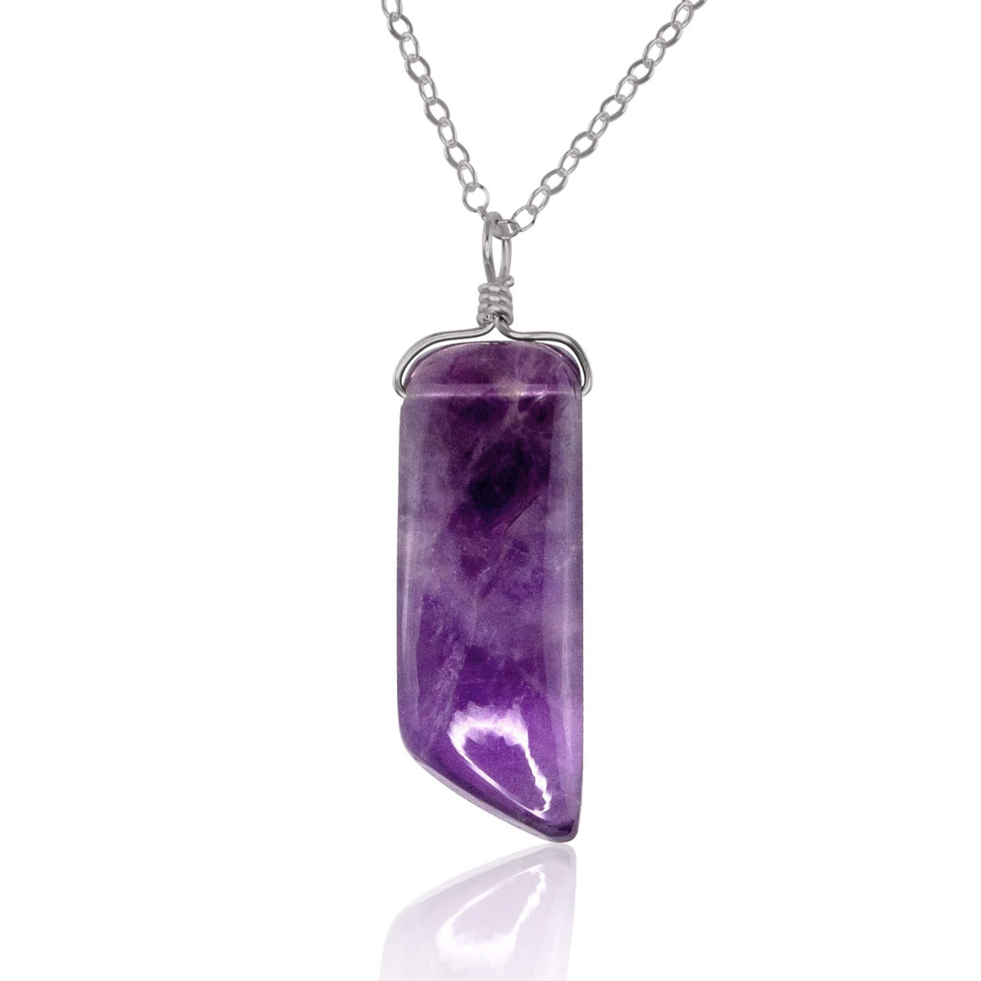 Smooth Purple Amethyst Natural Point Crystal Necklace - Smooth Purple Amethyst Natural Point Crystal Necklace - Stainless Steel / Cable - Luna Tide Handmade Crystal Jewellery