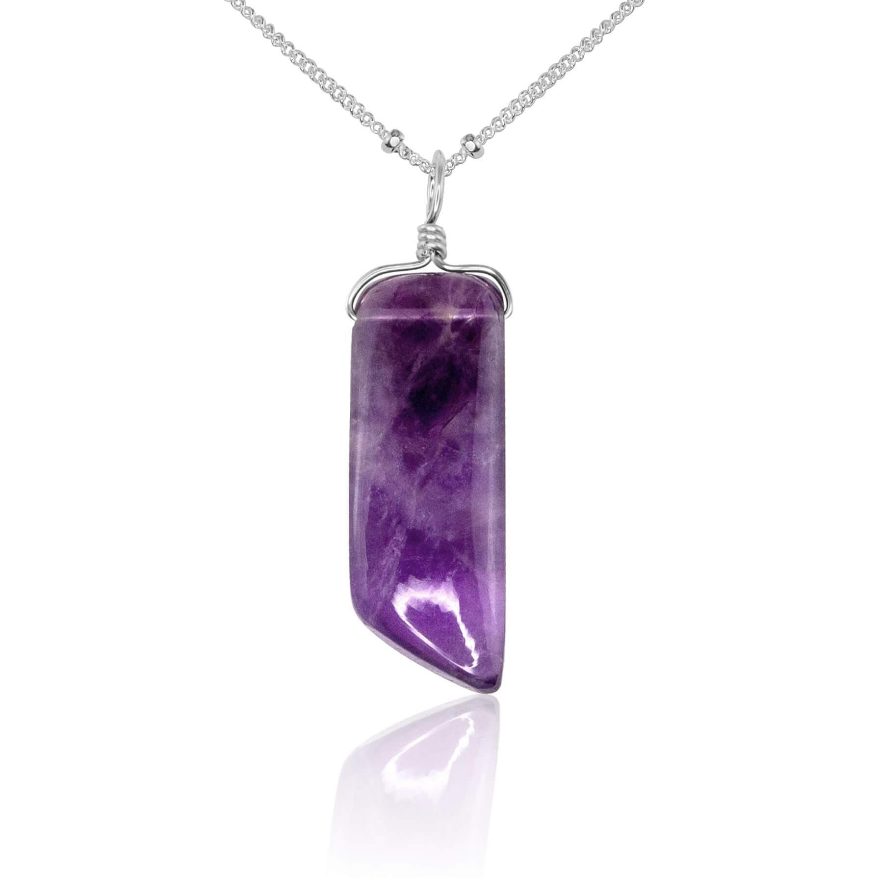Smooth Purple Amethyst Natural Point Crystal Necklace - Smooth Purple Amethyst Natural Point Crystal Necklace - Sterling Silver / Satellite - Luna Tide Handmade Crystal Jewellery