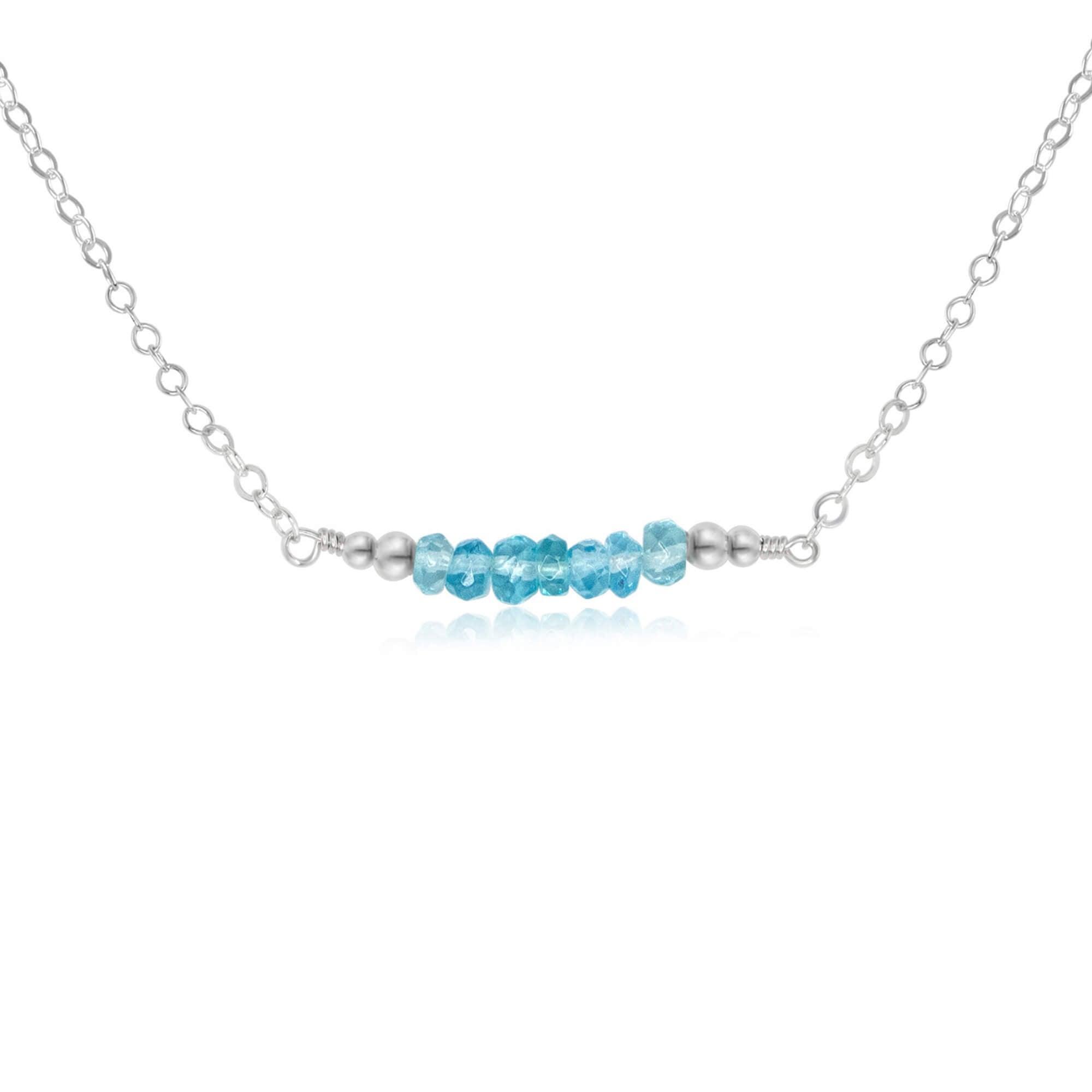 Sparkling Blue Apatite Faceted Bead Bar Necklace - Sparkling Blue Apatite Faceted Bead Bar Necklace - Sterling Silver - Luna Tide Handmade Crystal Jewellery