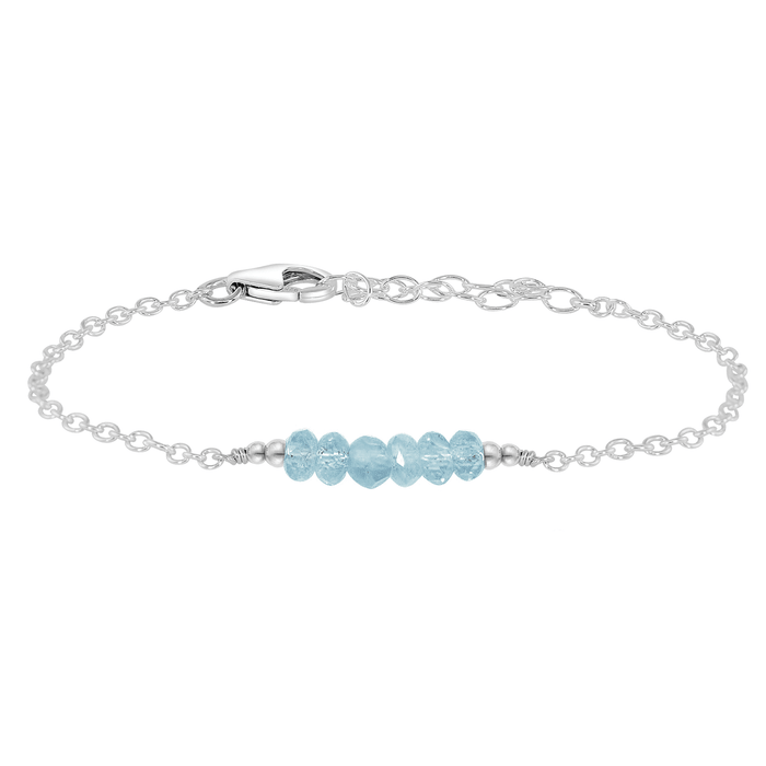 Sparkling Blue Aquamarine Gemstone Faceted Bead Bar Bracelet - Sparkling Blue Aquamarine Gemstone Faceted Bead Bar Bracelet - Sterling Silver - Luna Tide Handmade Crystal Jewellery