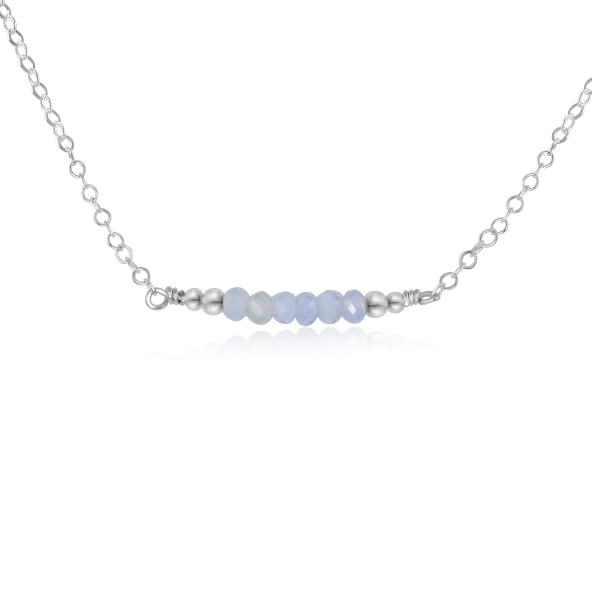 Sparkling Blue Lace Agate Faceted Bead Bar Necklace - Sparkling Blue Lace Agate Faceted Bead Bar Necklace - Sterling Silver - Luna Tide Handmade Crystal Jewellery