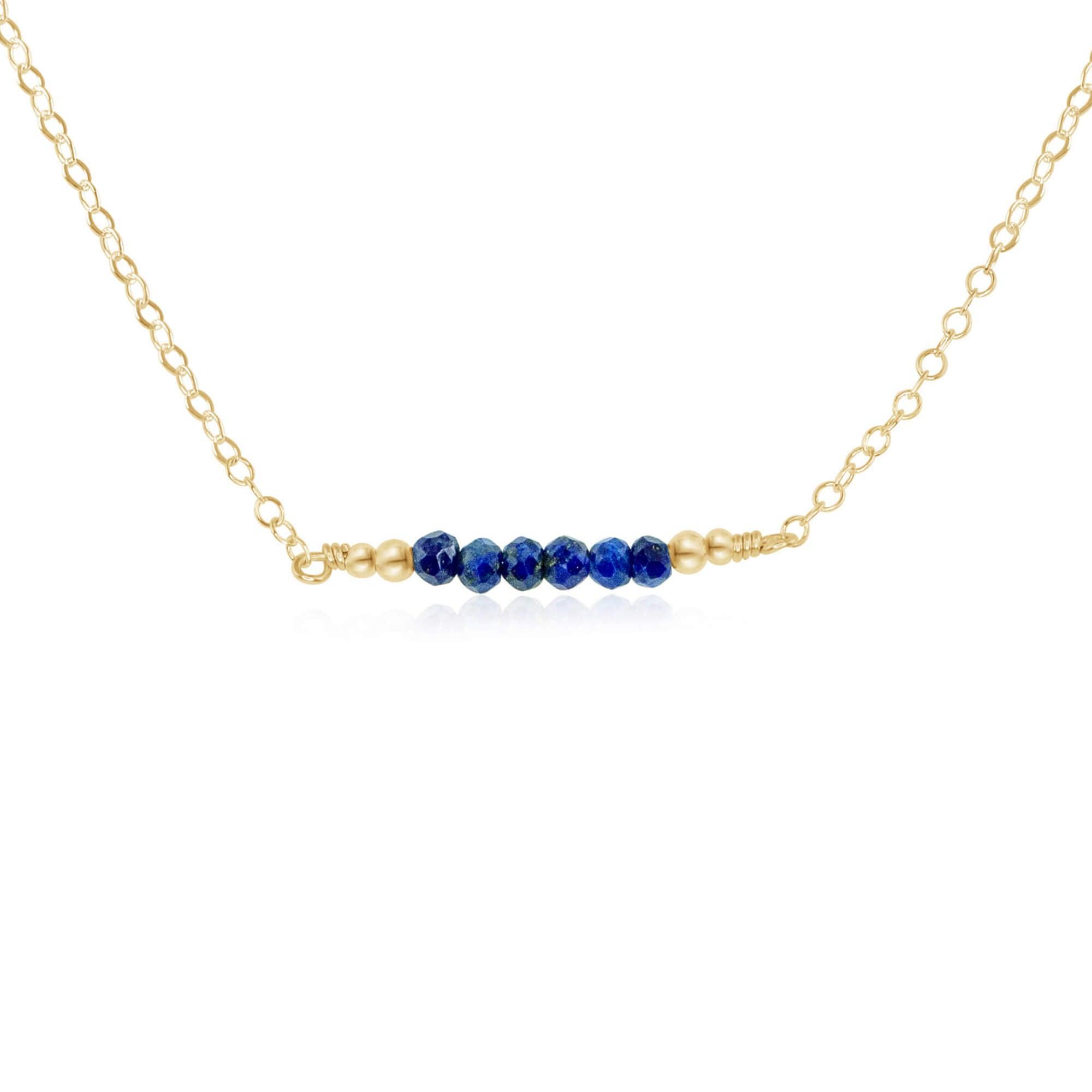 Sparkling Blue Lapis Lazuli Faceted Bead Bar Necklace - Sparkling Blue Lapis Lazuli Faceted Bead Bar Necklace - 14k Gold Fill - Luna Tide Handmade Crystal Jewellery