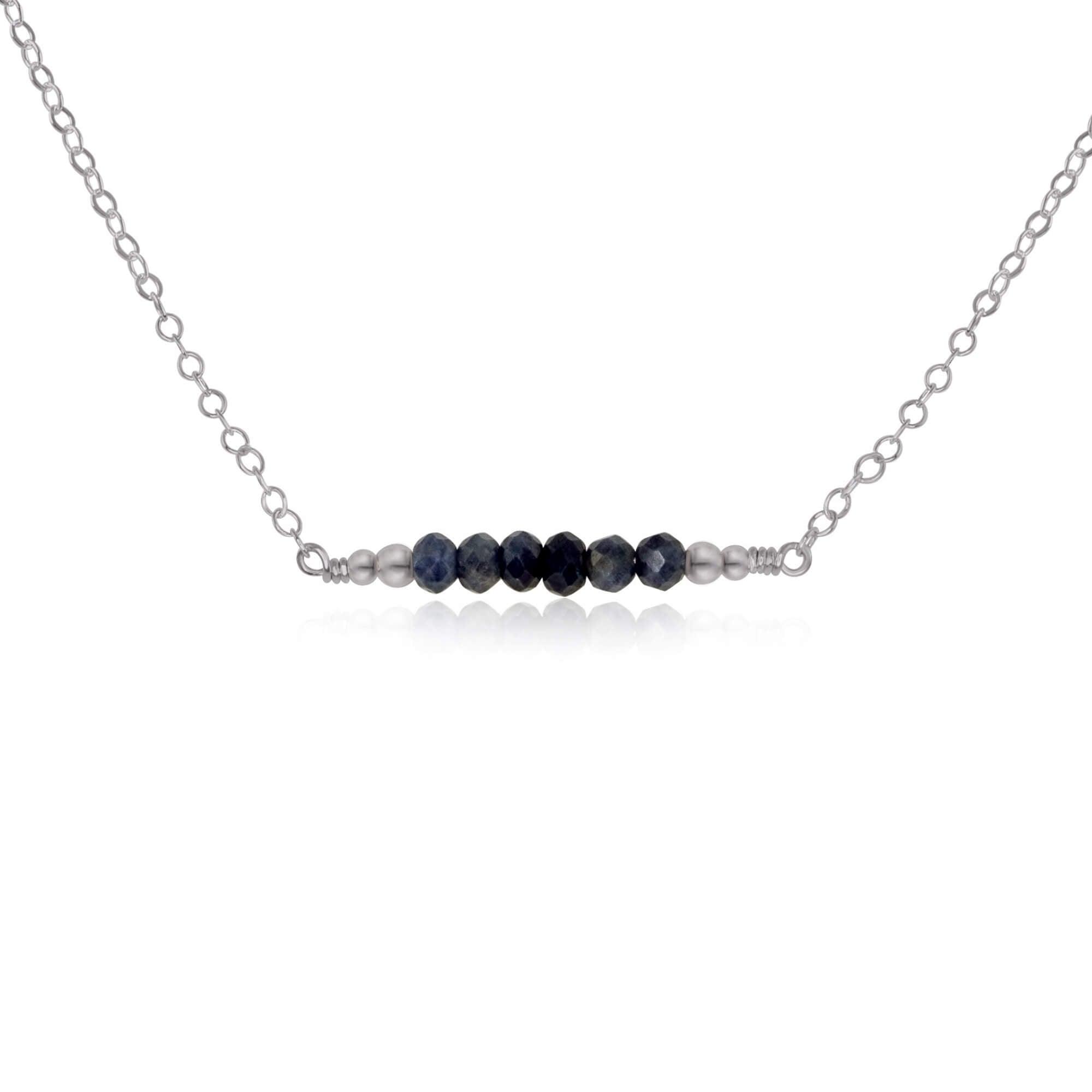 Sparkling Blue Sapphire Faceted Bead Bar Necklace - Sparkling Blue Sapphire Faceted Bead Bar Necklace - Stainless Steel - Luna Tide Handmade Crystal Jewellery