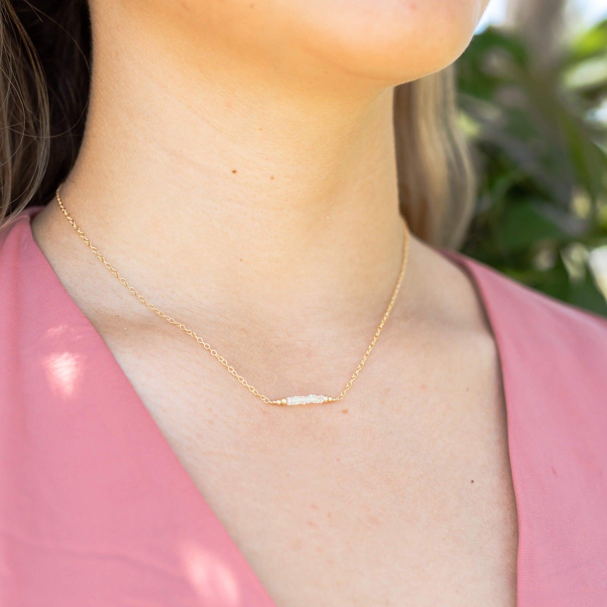 Sparkling Ethiopian Opal Faceted Bead Bar Necklace - Sparkling Ethiopian Opal Faceted Bead Bar Necklace - 14k Gold Fill - Luna Tide Handmade Crystal Jewellery