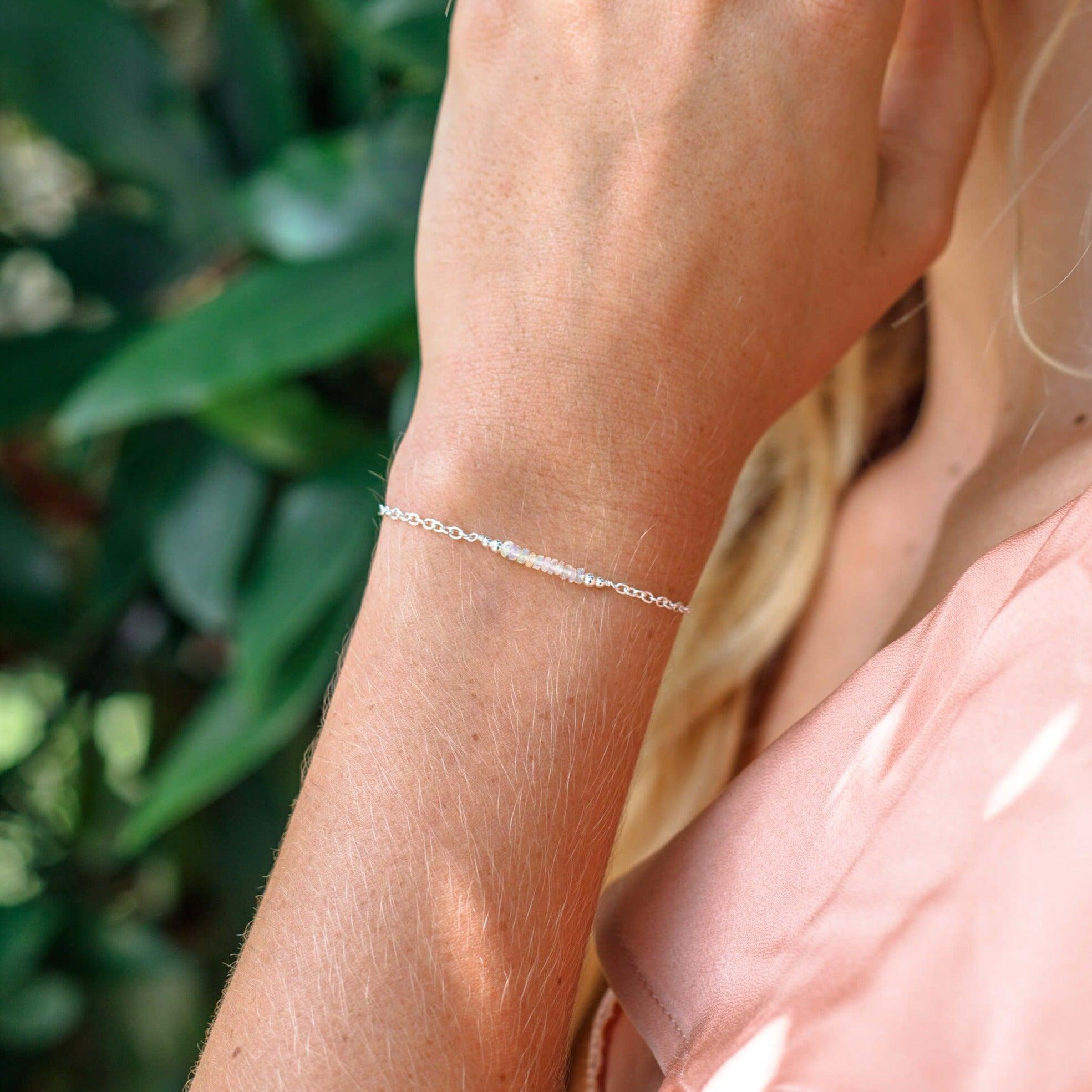 Sparkling Ethiopian Opal Gemstone Faceted Bead Bar Bracelet - Sparkling Ethiopian Opal Gemstone Faceted Bead Bar Bracelet - 14k Gold Fill - Luna Tide Handmade Crystal Jewellery