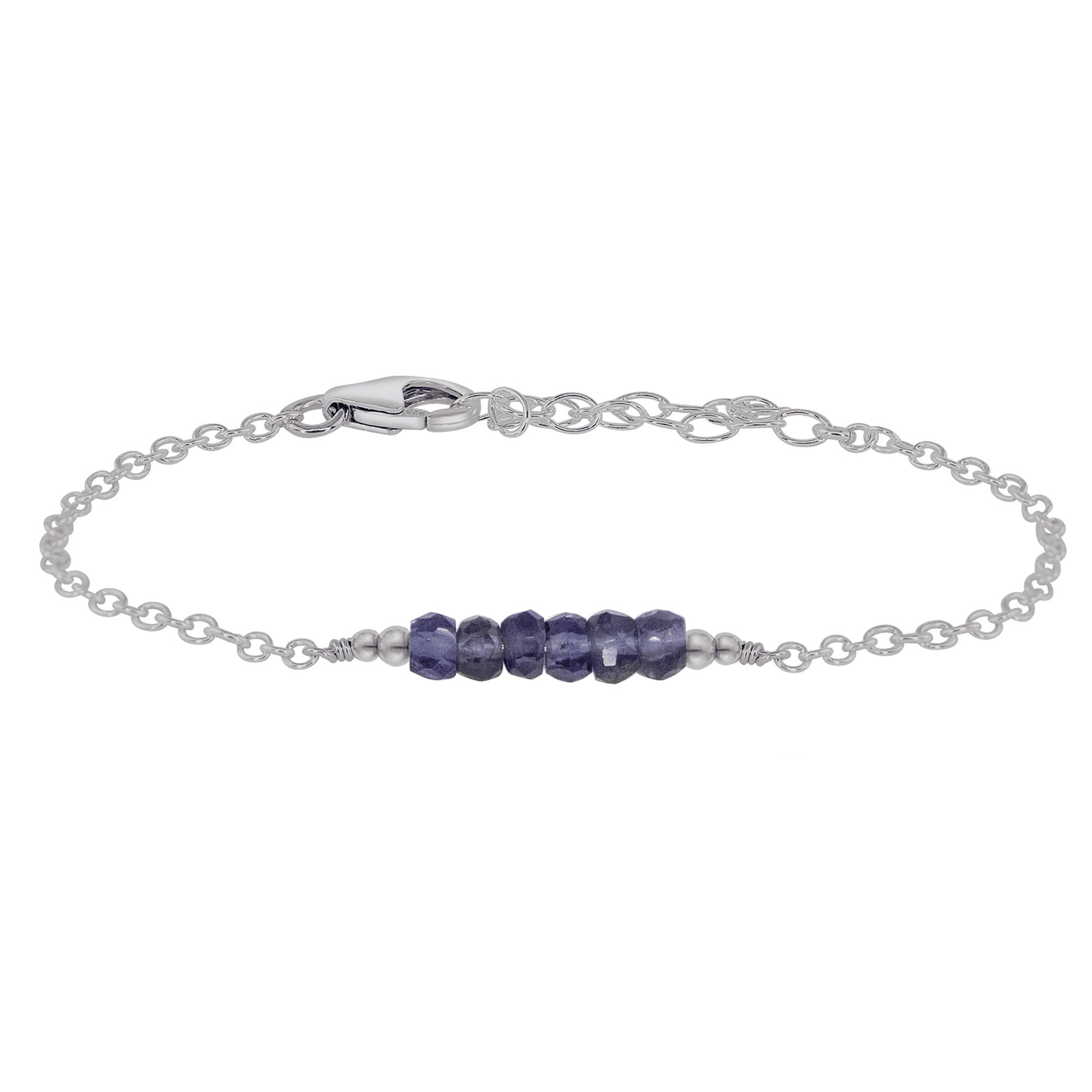 Sparkling Grey Iolite Gemstone Faceted Bead Bar Bracelet - Sparkling Grey Iolite Gemstone Faceted Bead Bar Bracelet - Stainless Steel - Luna Tide Handmade Crystal Jewellery