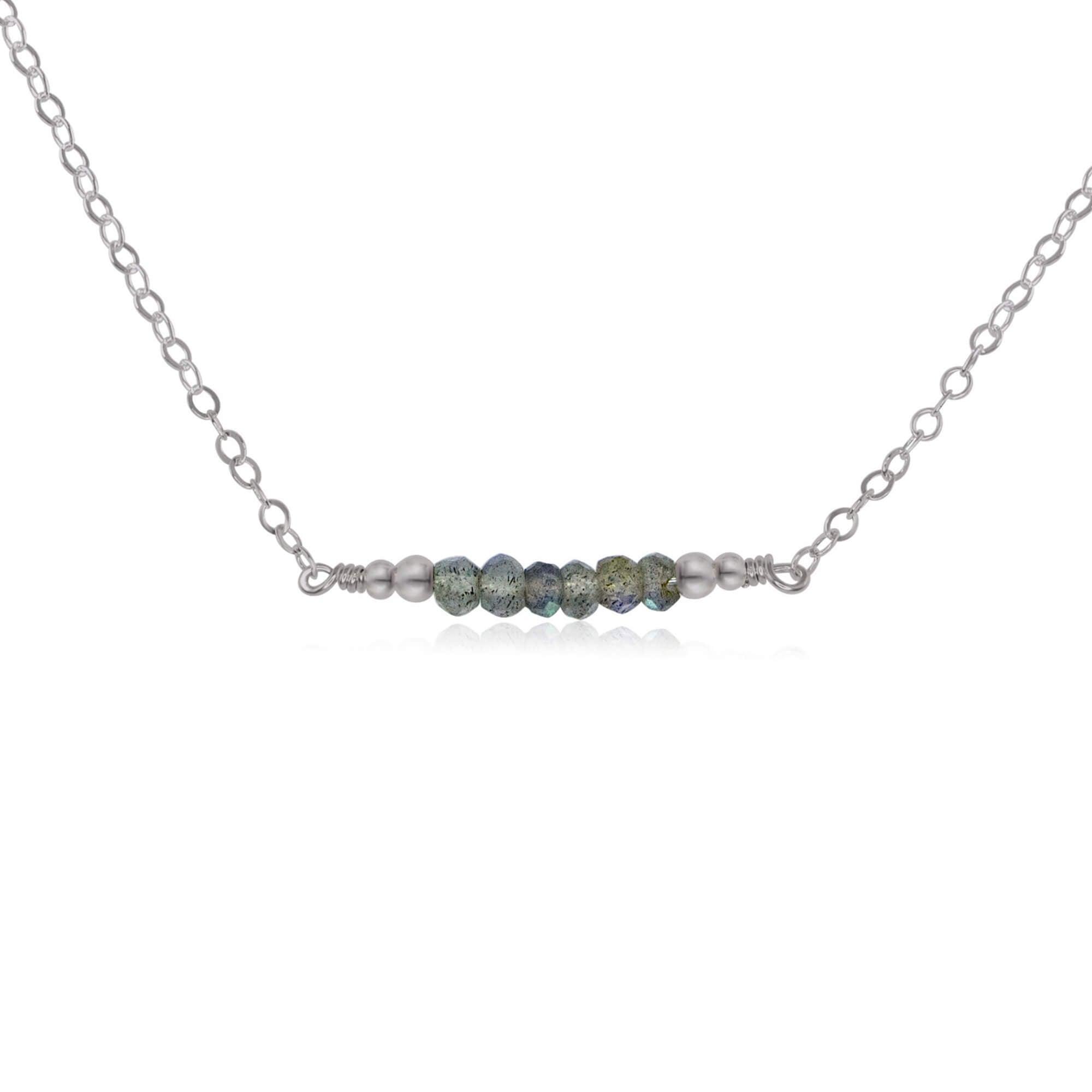 Sparkling Grey Labradorite Faceted Bead Bar Necklace - Sparkling Grey Labradorite Faceted Bead Bar Necklace - Stainless Steel - Luna Tide Handmade Crystal Jewellery