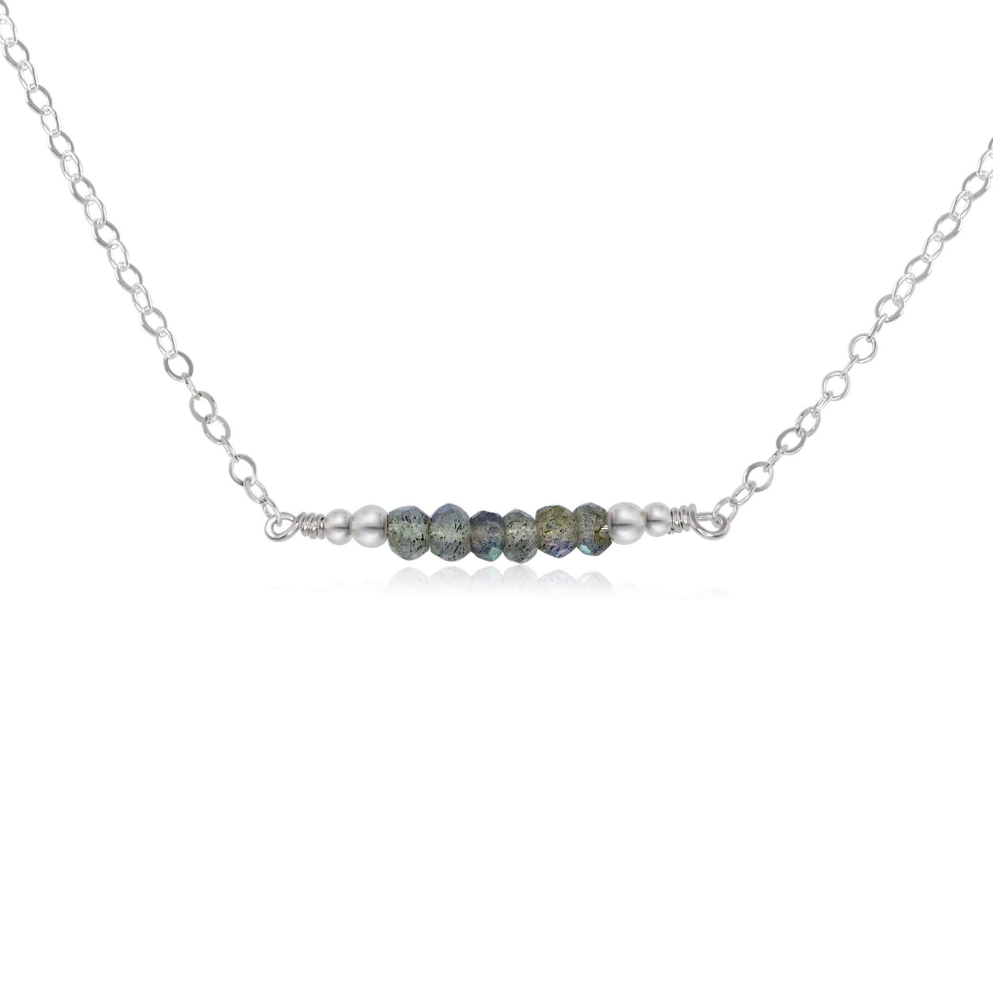 Sparkling Grey Labradorite Faceted Bead Bar Necklace - Sparkling Grey Labradorite Faceted Bead Bar Necklace - Sterling Silver - Luna Tide Handmade Crystal Jewellery
