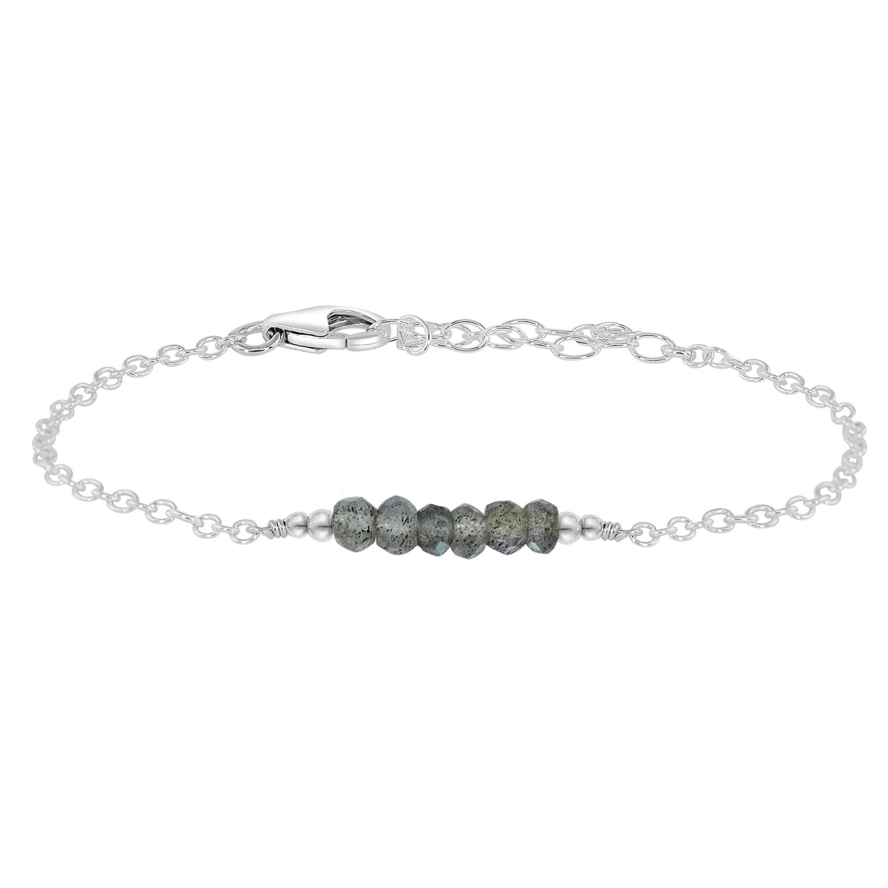 Sparkling Grey Labradorite Gemstone Faceted Bead Bar Bracelet - Sparkling Grey Labradorite Gemstone Faceted Bead Bar Bracelet - Sterling Silver - Luna Tide Handmade Crystal Jewellery