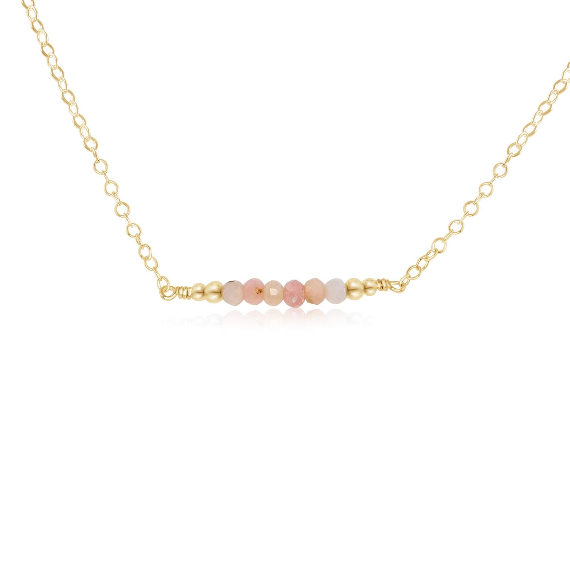 Sparkling Pink Peruvian Opal Faceted Bead Bar Necklace - Sparkling Pink Peruvian Opal Faceted Bead Bar Necklace - 14k Gold Fill - Luna Tide Handmade Crystal Jewellery