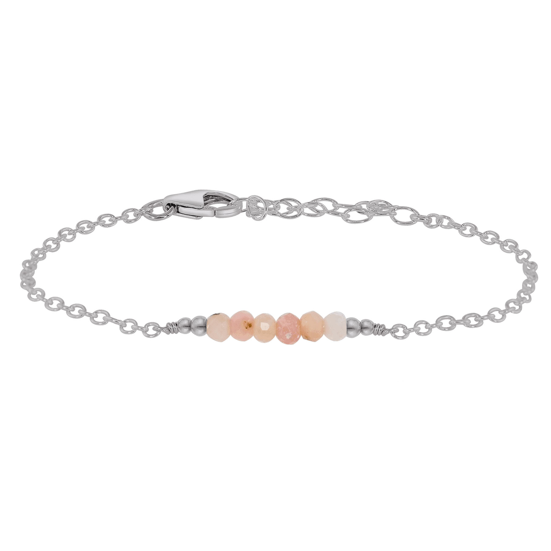 Sparkling Pink Peruvian Opal Gemstone Faceted Bead Bar Bracelet - Sparkling Pink Peruvian Opal Gemstone Faceted Bead Bar Bracelet - Stainless Steel - Luna Tide Handmade Crystal Jewellery