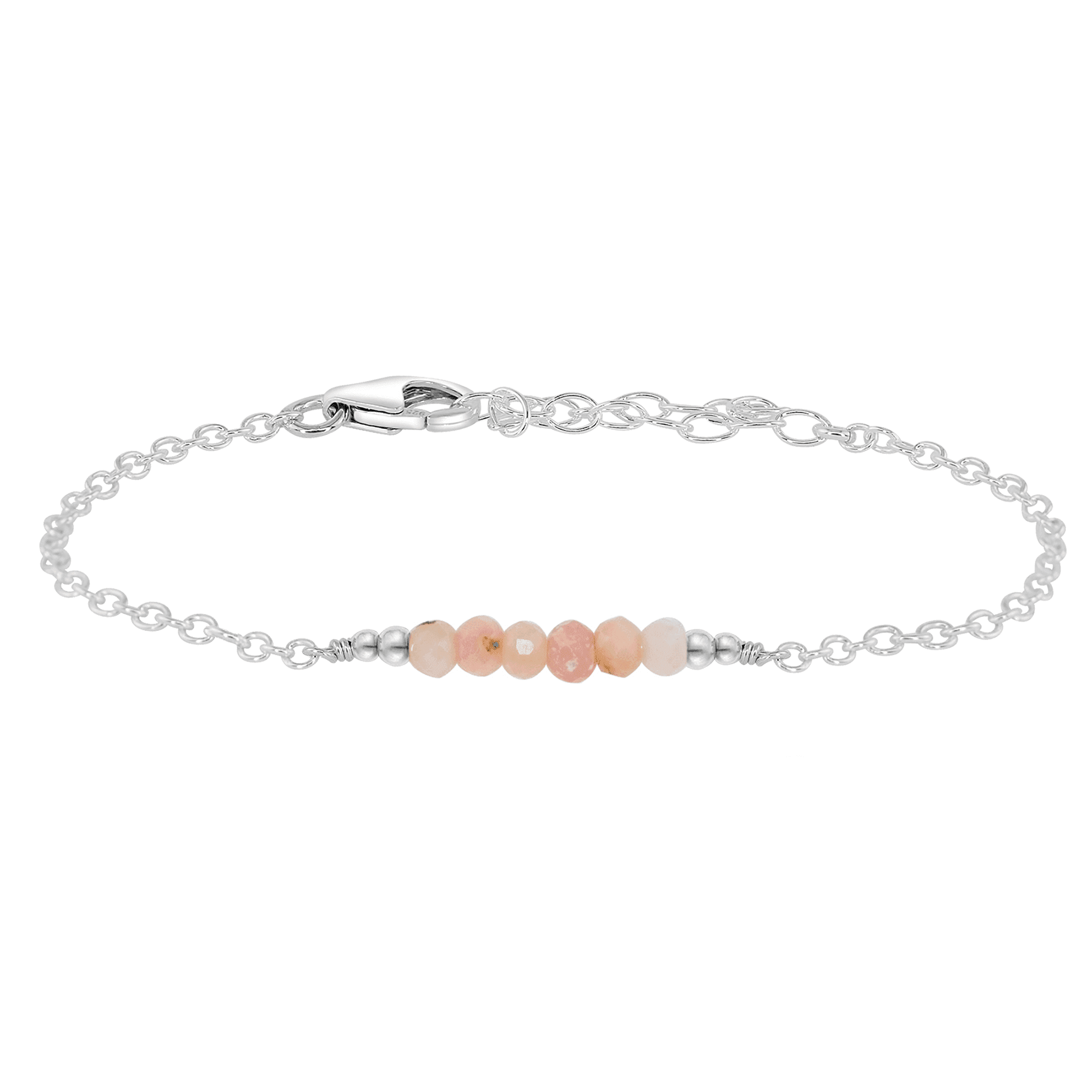 Sparkling Pink Peruvian Opal Gemstone Faceted Bead Bar Bracelet - Sparkling Pink Peruvian Opal Gemstone Faceted Bead Bar Bracelet - Sterling Silver - Luna Tide Handmade Crystal Jewellery