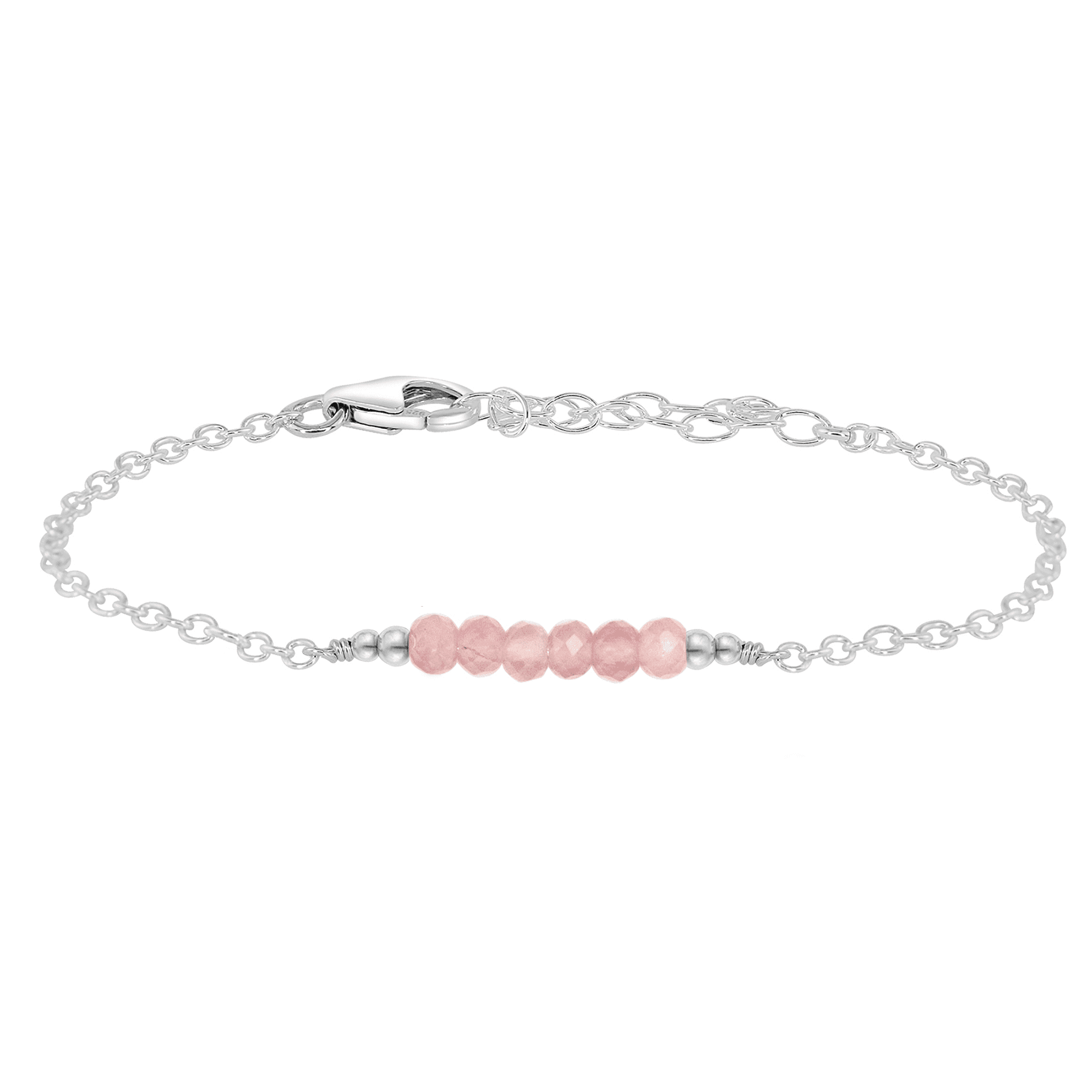 Sparkling Pink Rose Quartz Gemstone Faceted Bead Bar Bracelet - Sparkling Pink Rose Quartz Gemstone Faceted Bead Bar Bracelet - Sterling Silver - Luna Tide Handmade Crystal Jewellery