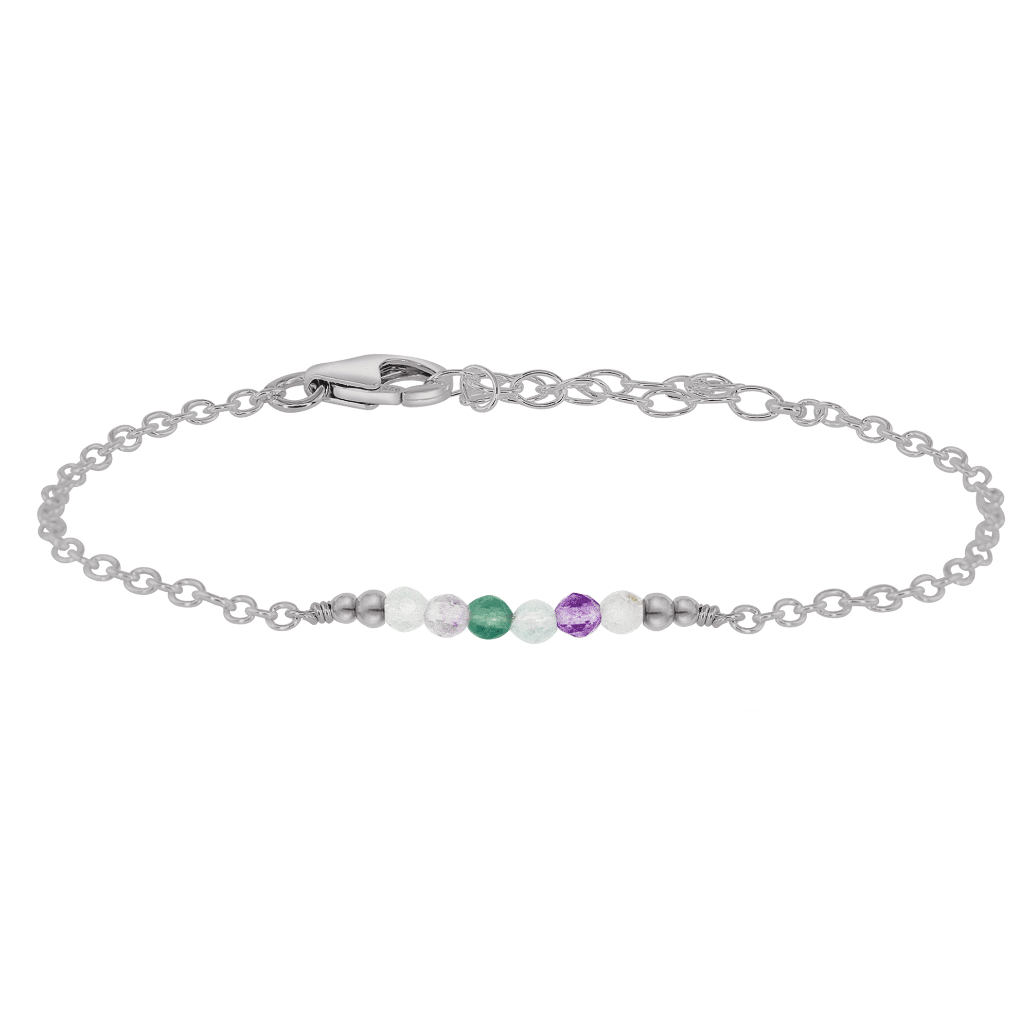 Sparkling Rainbow Fluorite Gemstone Faceted Bead Bar Bracelet - Sparkling Rainbow Fluorite Gemstone Faceted Bead Bar Bracelet - Stainless Steel - Luna Tide Handmade Crystal Jewellery