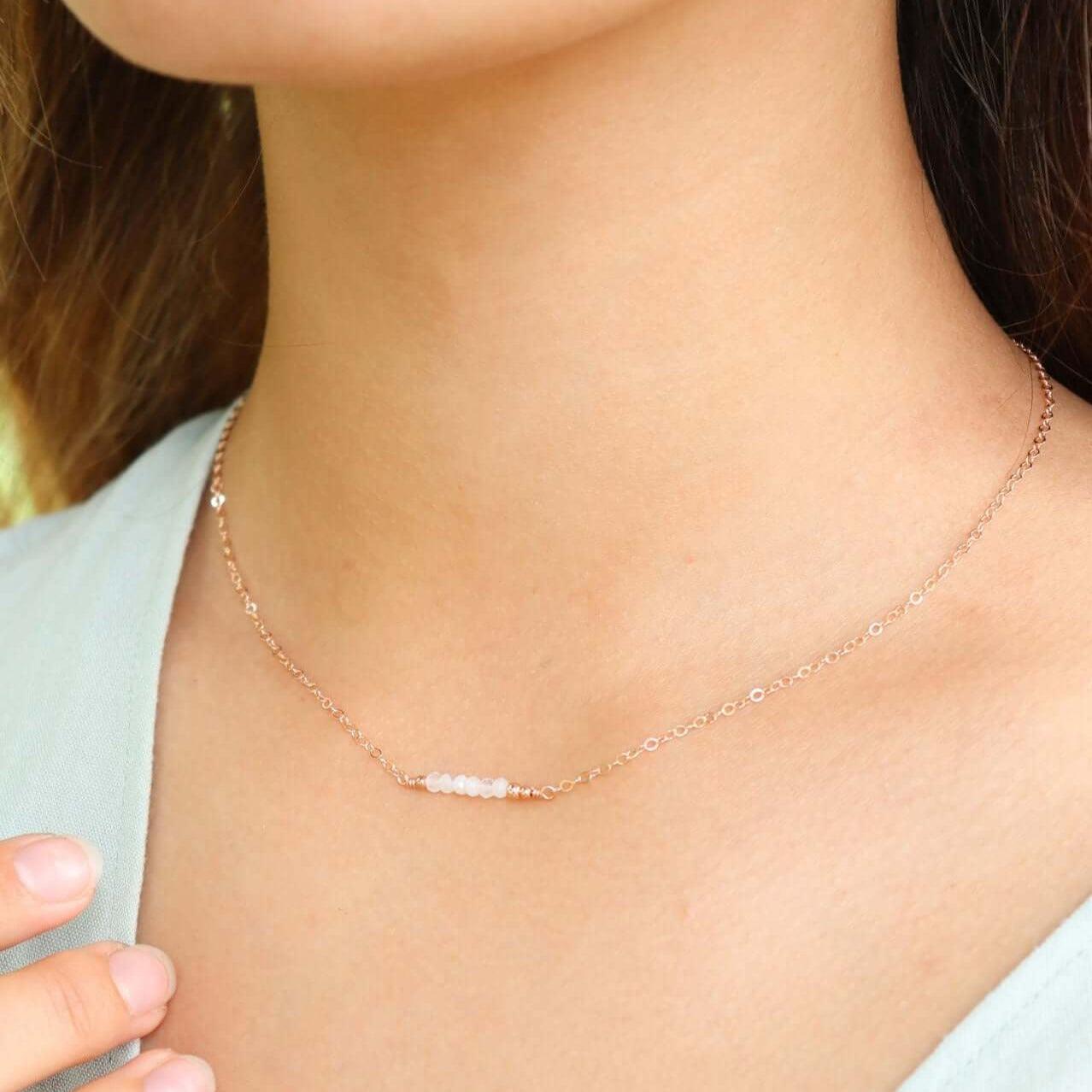 Sparkling Rainbow Moonstone Faceted Bead Bar Necklace - Sparkling Rainbow Moonstone Faceted Bead Bar Necklace - 14k Gold Fill - Luna Tide Handmade Crystal Jewellery