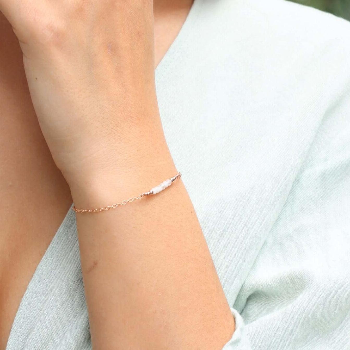 Sparkling Rainbow Moonstone Gemstone Faceted Bead Bar Bracelet - Sparkling Rainbow Moonstone Gemstone Faceted Bead Bar Bracelet - 14k Gold Fill - Luna Tide Handmade Crystal Jewellery