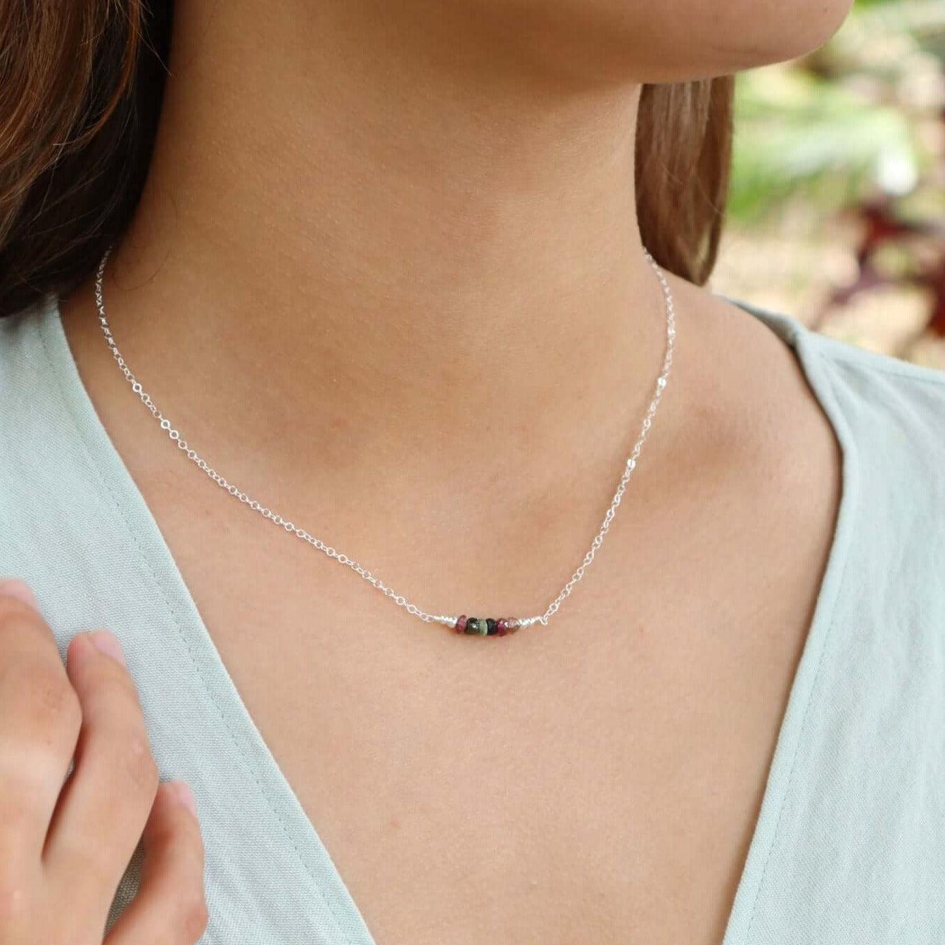 Sparkling Rainbow Tourmaline Faceted Bead Bar Necklace - Sparkling Rainbow Tourmaline Faceted Bead Bar Necklace - 14k Gold Fill - Luna Tide Handmade Crystal Jewellery