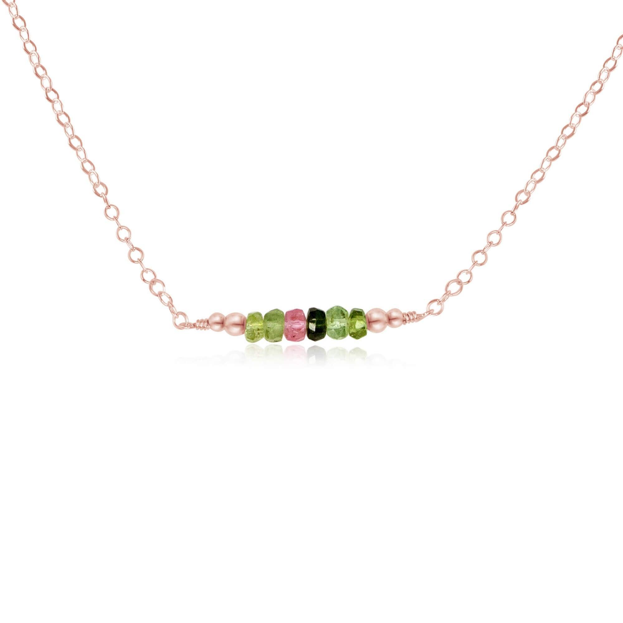 Sparkling Rainbow Tourmaline Faceted Bead Bar Necklace - Sparkling Rainbow Tourmaline Faceted Bead Bar Necklace - 14k Rose Gold Fill - Luna Tide Handmade Crystal Jewellery