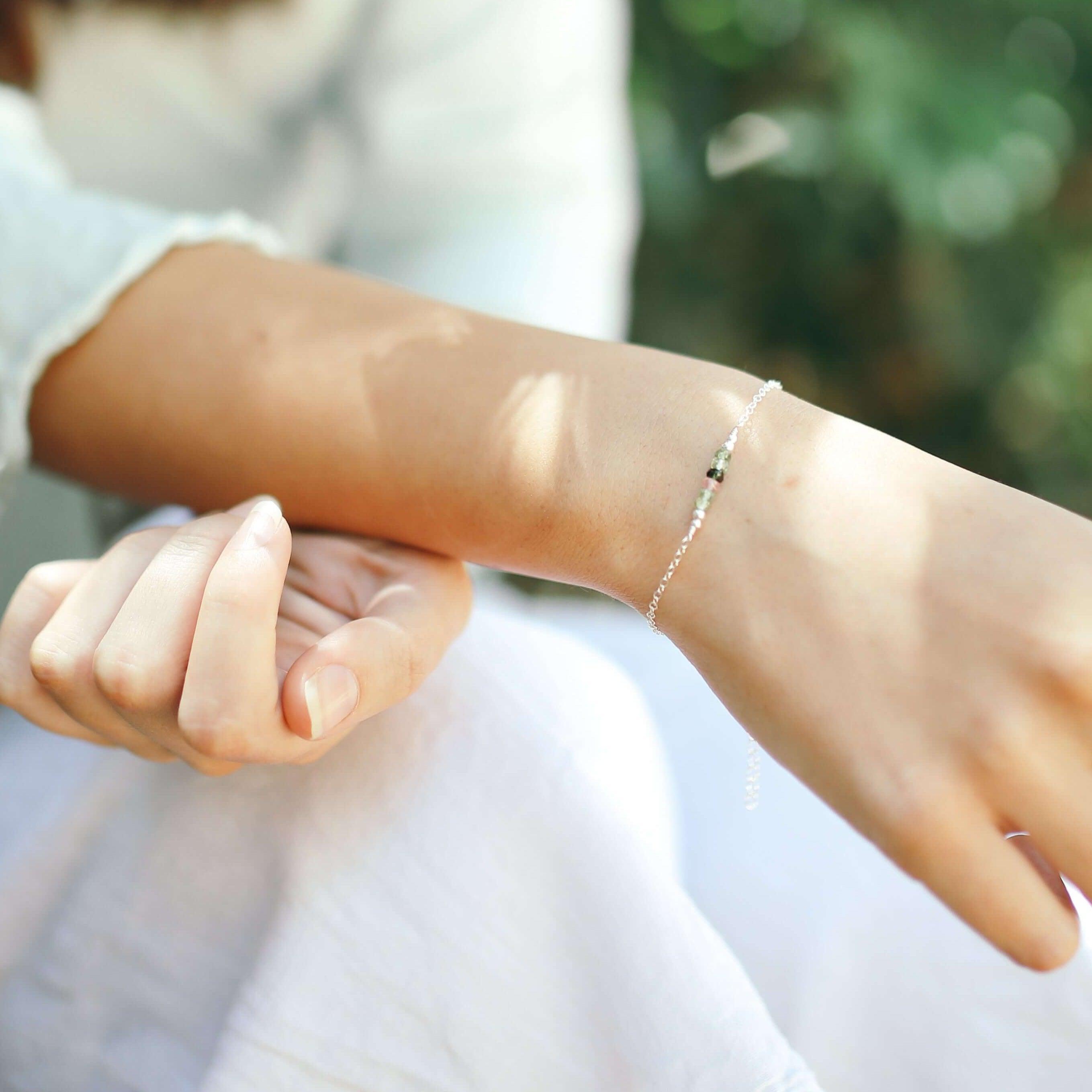 Sparkling Rainbow Tourmaline Gemstone Faceted Bead Bar Bracelet - Sparkling Rainbow Tourmaline Gemstone Faceted Bead Bar Bracelet - Sterling Silver - Luna Tide Handmade Crystal Jewellery