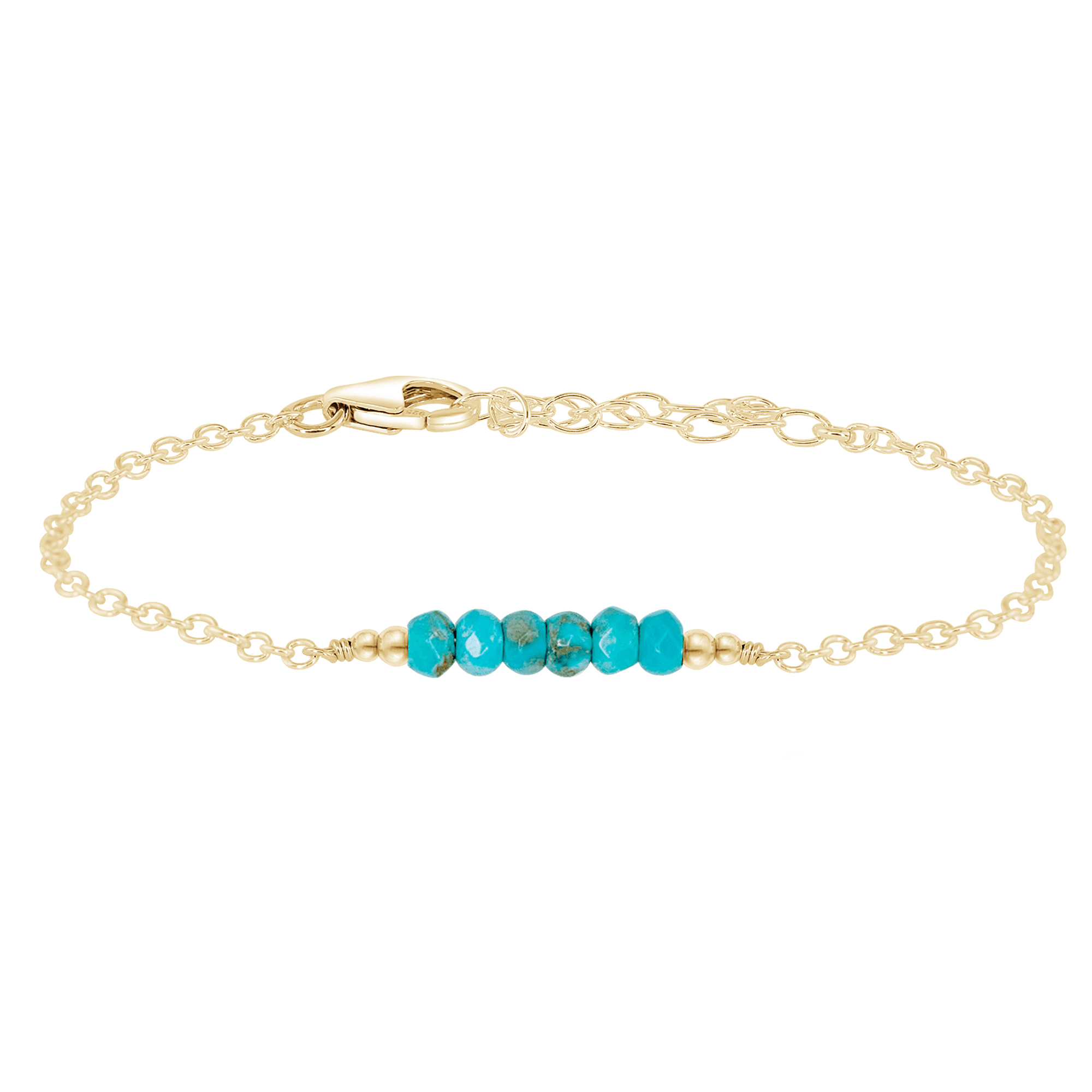 Sparkling Turquoise Gemstone Faceted Bead Bar Bracelet - Sparkling Turquoise Gemstone Faceted Bead Bar Bracelet - 14k Gold Fill - Luna Tide Handmade Crystal Jewellery