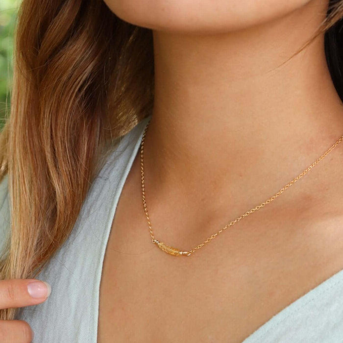 Sparkling Yellow Citrine Faceted Bead Bar Necklace - Sparkling Yellow Citrine Faceted Bead Bar Necklace - 14k Gold Fill - Luna Tide Handmade Crystal Jewellery