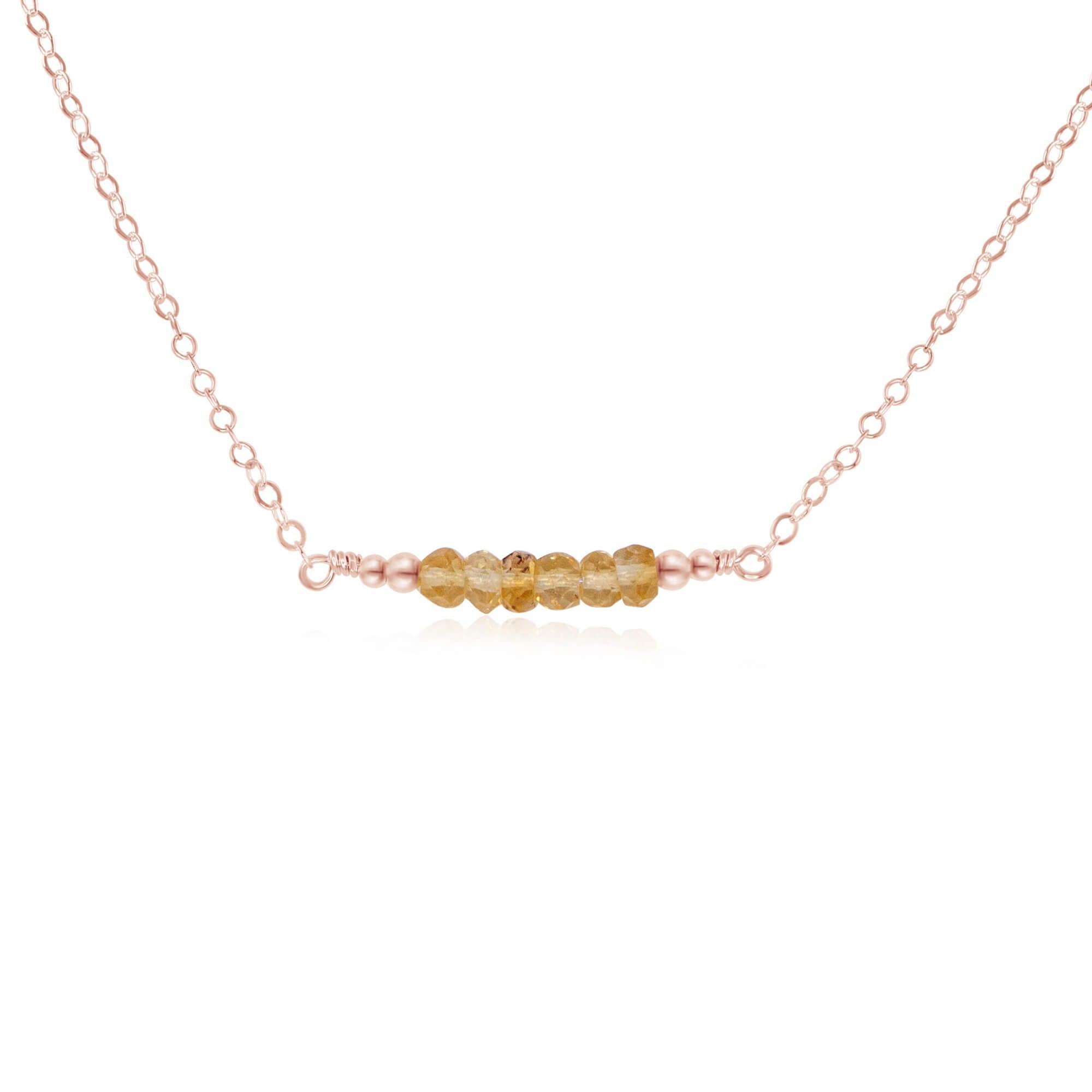 Sparkling Yellow Citrine Faceted Bead Bar Necklace - Sparkling Yellow Citrine Faceted Bead Bar Necklace - 14k Rose Gold Fill - Luna Tide Handmade Crystal Jewellery