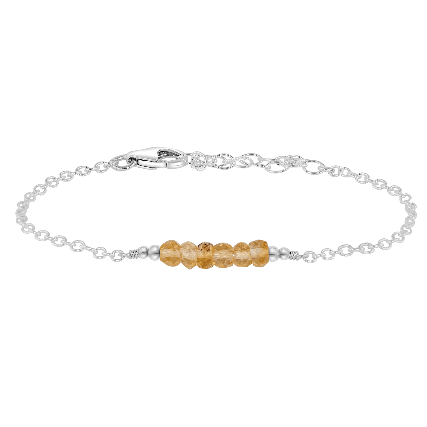 Sparkling Yellow Citrine Gemstone Faceted Bead Bar Bracelet - Sparkling Yellow Citrine Gemstone Faceted Bead Bar Bracelet - Sterling Silver - Luna Tide Handmade Crystal Jewellery