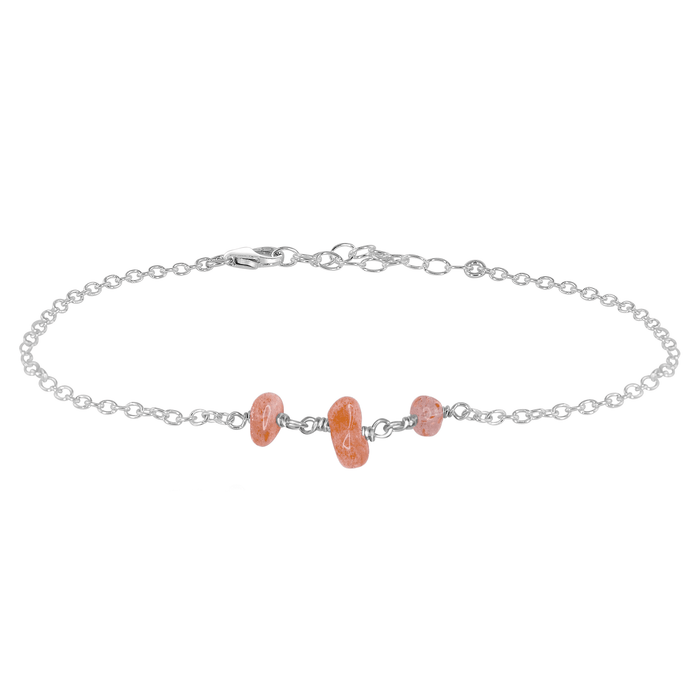 Sunstone Beaded Chain Anklet - Sunstone Beaded Chain Anklet - Sterling Silver - Luna Tide Handmade Crystal Jewellery