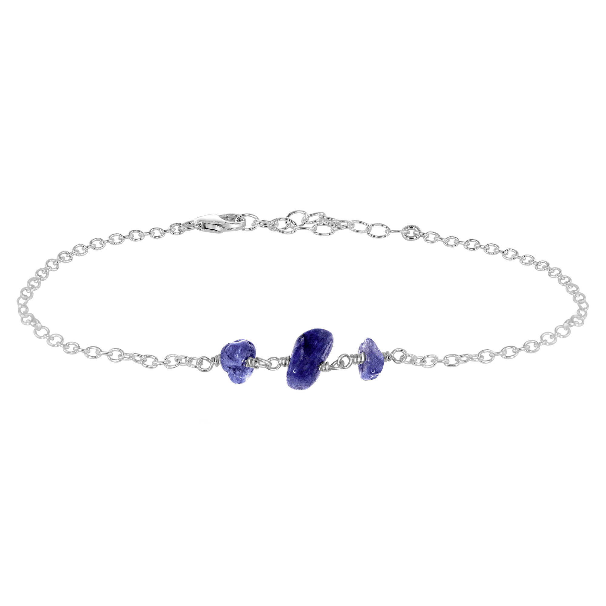 Tanzanite Beaded Chain Anklet - Tanzanite Beaded Chain Anklet - Sterling Silver - Luna Tide Handmade Crystal Jewellery