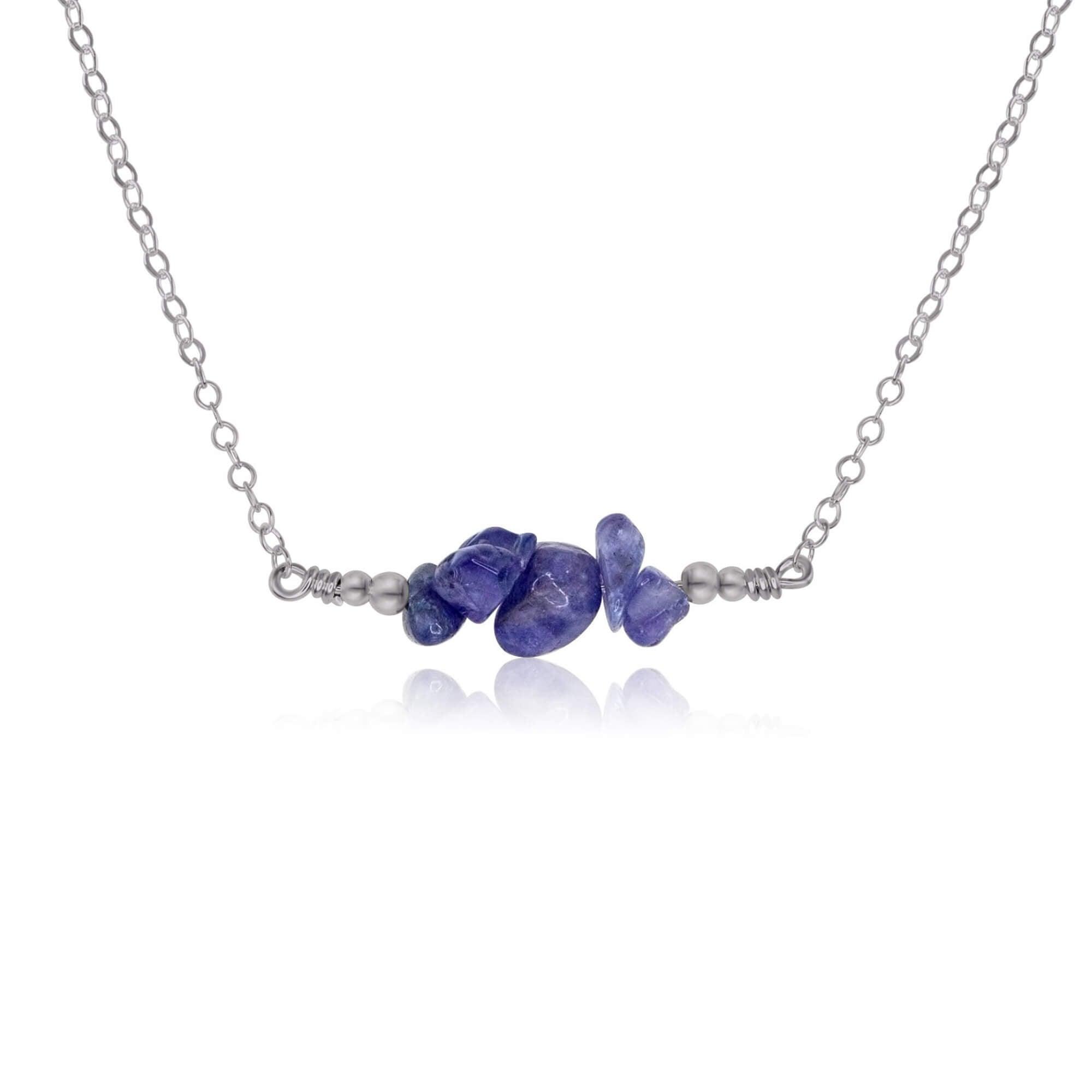 Tanzanite Chip Bead Bar Necklace - Tanzanite Chip Bead Bar Necklace - Stainless Steel - Luna Tide Handmade Crystal Jewellery