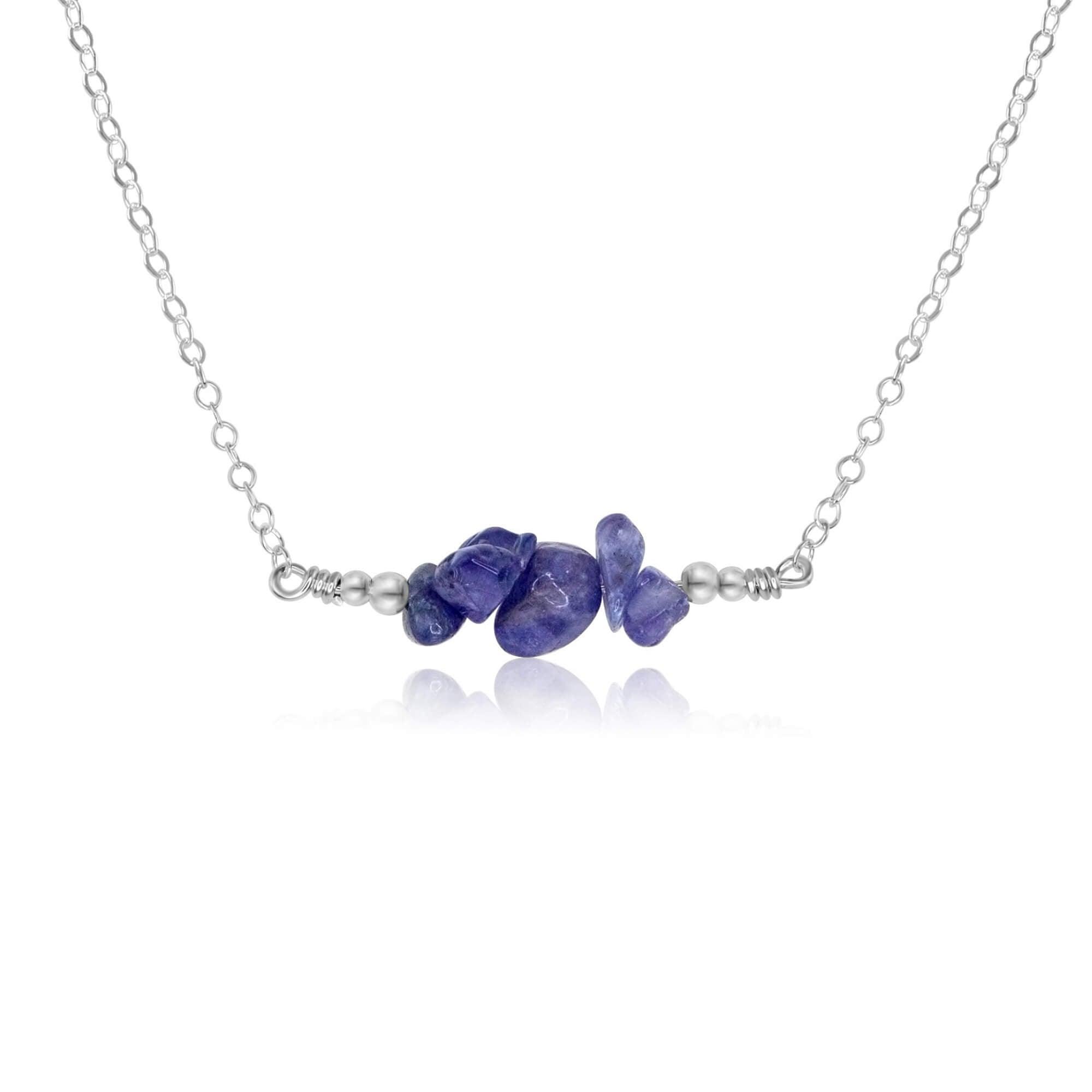 Tanzanite Chip Bead Bar Necklace - Tanzanite Chip Bead Bar Necklace - Sterling Silver - Luna Tide Handmade Crystal Jewellery