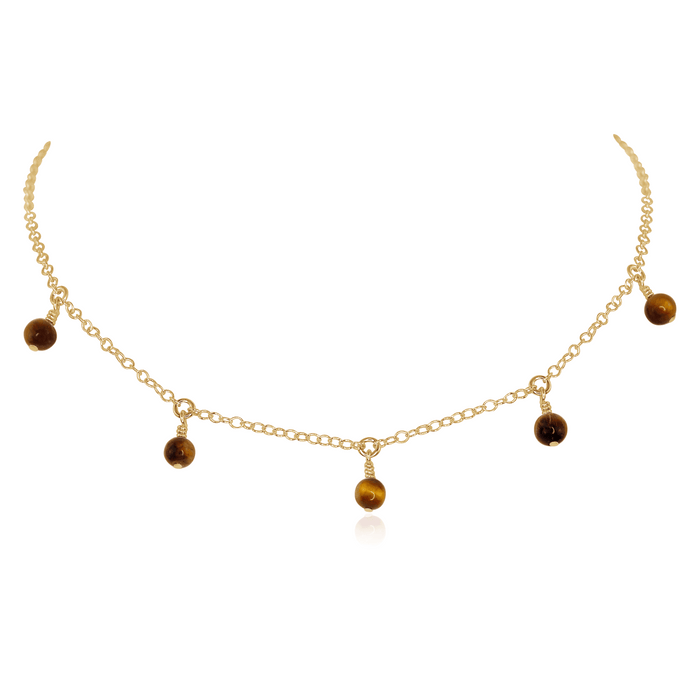 Tiger's Eye Bead Drop Choker - Tiger's Eye Bead Drop Choker - 14k Gold Fill - Luna Tide Handmade Crystal Jewellery