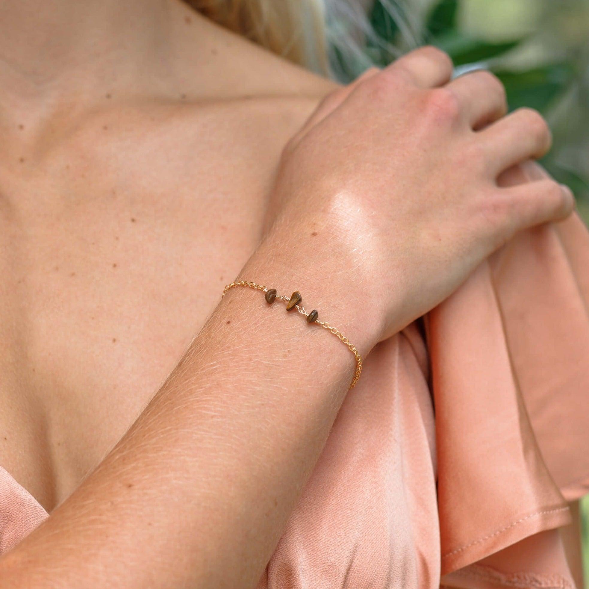 Tiger's Eye Beaded Chain Bracelet - Tiger's Eye Beaded Chain Bracelet - 14k Gold Fill - Luna Tide Handmade Crystal Jewellery