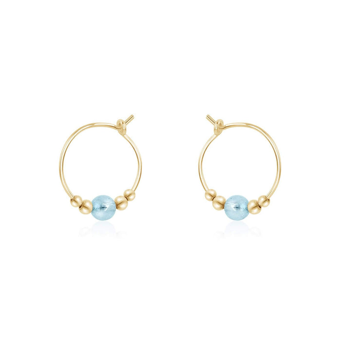 Tiny Blue Aquamarine Bead Hoop Earrings - Tiny Blue Aquamarine Bead Hoop Earrings - 14k Gold Fill - Luna Tide Handmade Crystal Jewellery