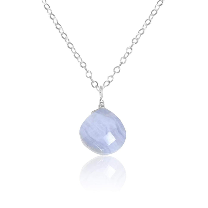 Tiny Blue Lace Agate Teardrop Crystal Necklace - Tiny Blue Lace Agate Teardrop Crystal Necklace - Sterling Silver / Cable - Luna Tide Handmade Crystal Jewellery